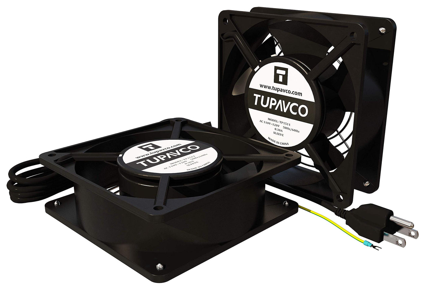 Network Cabinet Fan (Dual 2pc Kit for Server Rack Cooling) Pair of Roof Rackmount Muffin Fans 120mm 4in Noise Level 55dBa Steel Frame Ventilation with 110V AC/Ground Cable -Tupavco TP1511