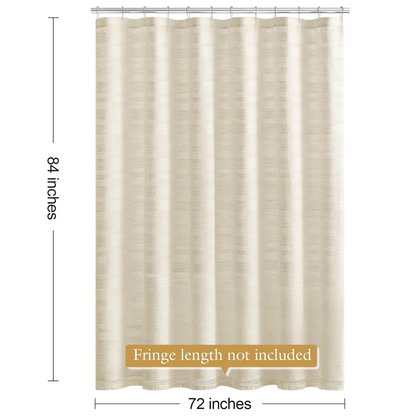 Craidlela Extra Long Boho Farmhouse Shower Curtain with Tassel, Linen Bohemian French Country Chic Bathroom Shower Curtain Set, Modern Striped Textured Shower Curtain 72x84 - Beige/Cream