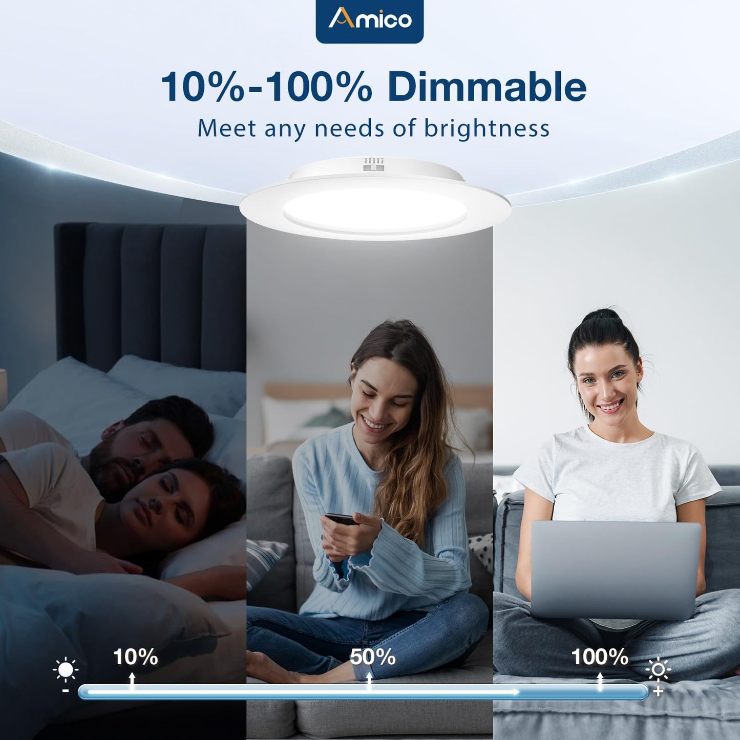 Amico 5/6 inch 5CCT LED Recessed Lighting 12 Pack, Dimmable, Damp Rated, 12.5W=100W, Can Lights with Baffle Trim, Retrofit Installation, ETL&FCC, White