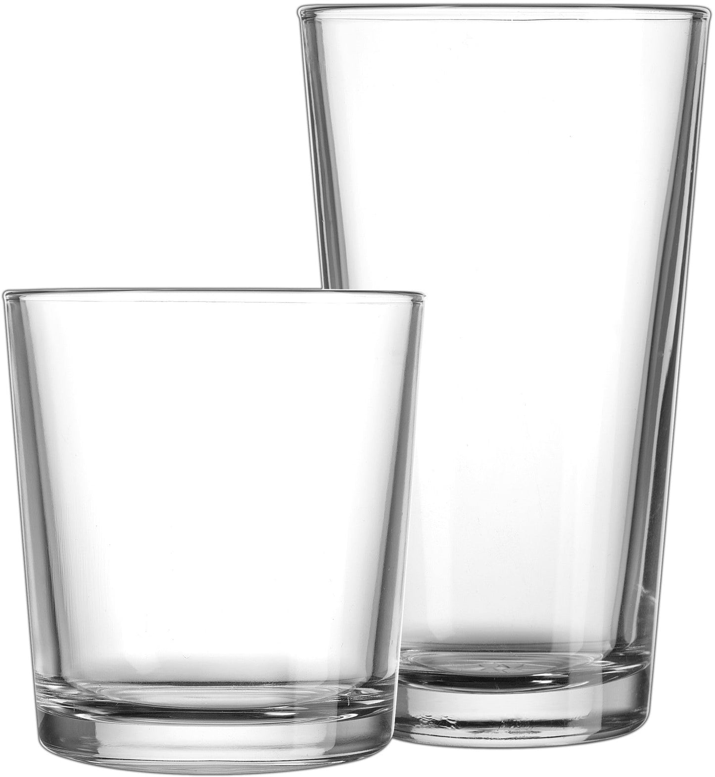 Glaver's Drinking Glasses Set of 12. Glassware set, 6 Highball Glass Cups, 6 Whiskey glasses. Classic Drinkware Set 17 oz Tall Glasses Set and 13 oz Rock Glasses.