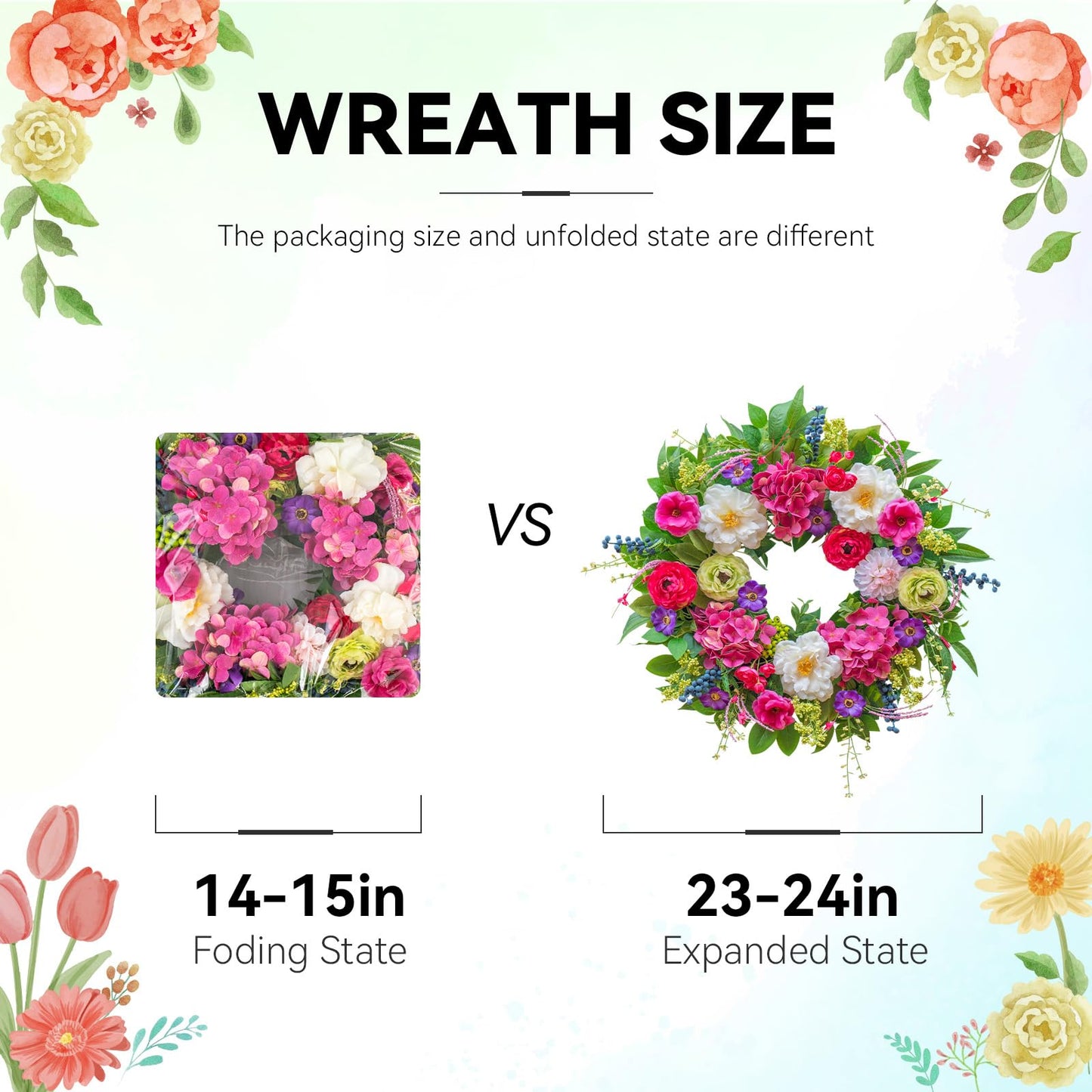 Pinkpuii Spring Wreaths for Front Door 24 Inch Lush Spring Door Wreath with Pink Peonies, Roses, White Blooms & Greenery, Garden Style Summer Flower Wreath for Front Porch, Entryway & Wall Window