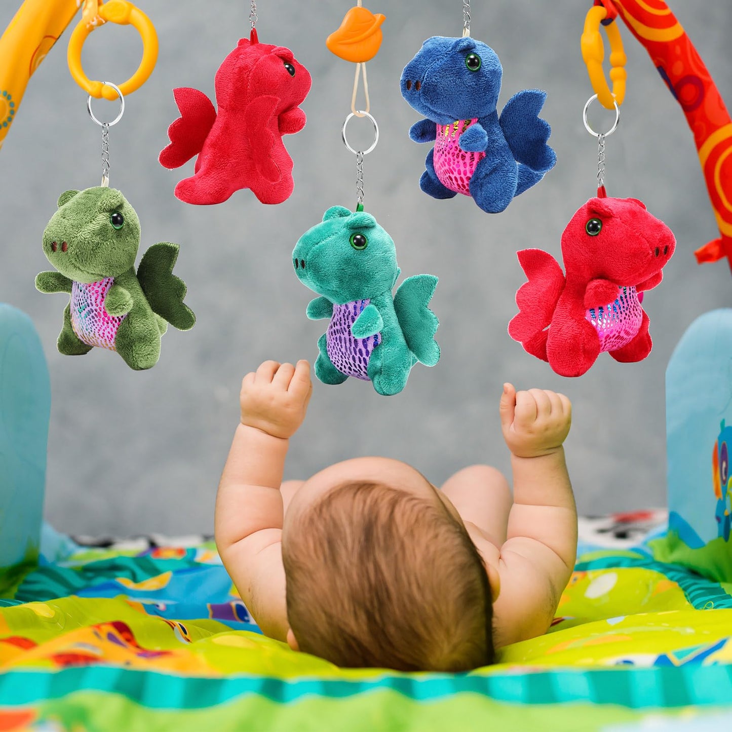 Siifert 12 Pcs Plush Dragon Stuffed Animals Bulk Cute Dinosaur Stuffed Keychain Adorable Dragon Plushie for Boy Girl Birthday Carnival Christmas Party Stocking Stuffers (Dark Color,Lovely Style)
