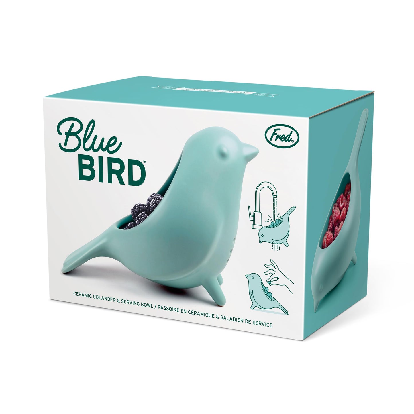 Genuine Fred BLUE BIRD Ceramic Colander, Charming, Unique Design, Berry Colander, Fun Kitchen Gadget