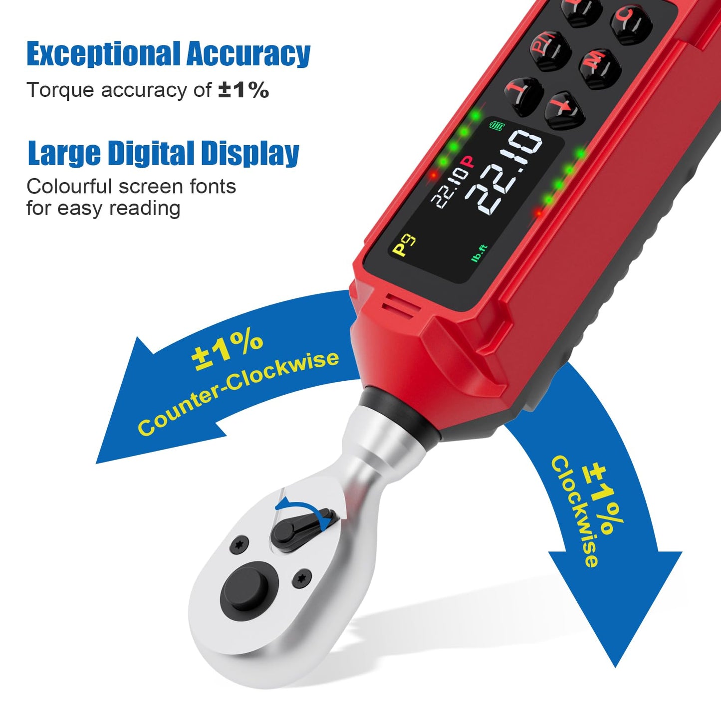 ANPUDS 1/4-Inch Drive Digital Torque Wrench, 0.33-22.1Ft.lbs/0.45-30Nm, Adjustable Electronic Torque Wrench Set with ±1% Accuracy, Vibration, Buzzer and LED Flash Notification for Bicycle, Bike