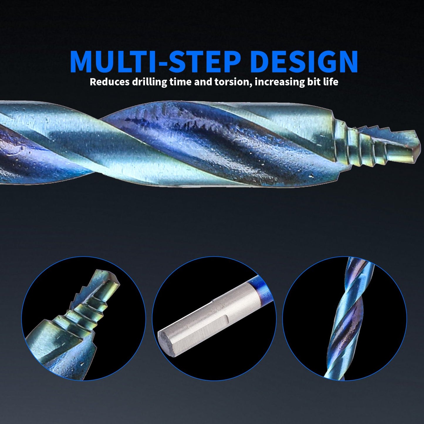 TVWVT 19 Pcs Cobalt Drill Bit Set, Stepped Point Drill Bit M35 HSS Twist Jobber Length for Hardened Metal, Stainless Steel, Cast Iron and Wood Plastic,Metal Indexed Storage Case