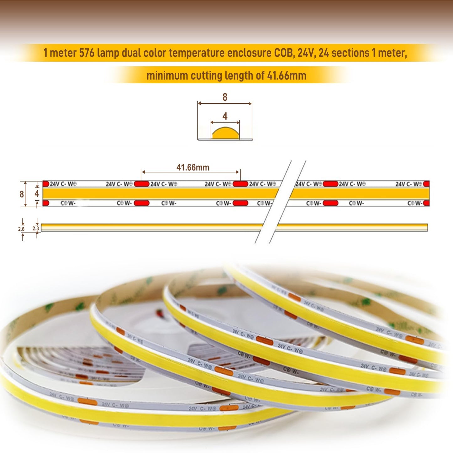 Pandery COB LED Strip Light,CCT Dimmable Strips Light,2700K-6500K,32.8ft/10m,8mm Wide,CRI90+ 24V LED Strips Kit with Bluetooth APP Control/Music Mode,for Bedroom,Kitchen,DIY Lighting