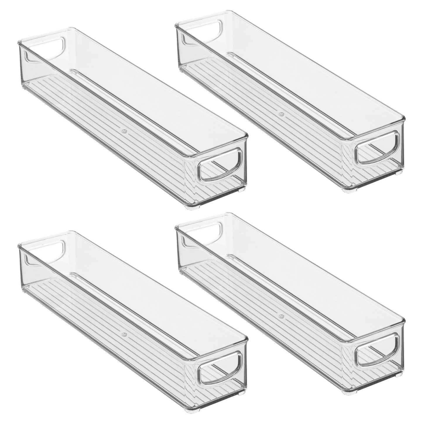 iDesign Slim Clear Plastic Storage Bin, Extra Long Narrow Stackable Organizer for Kitchen and Pantry, 4-Pack