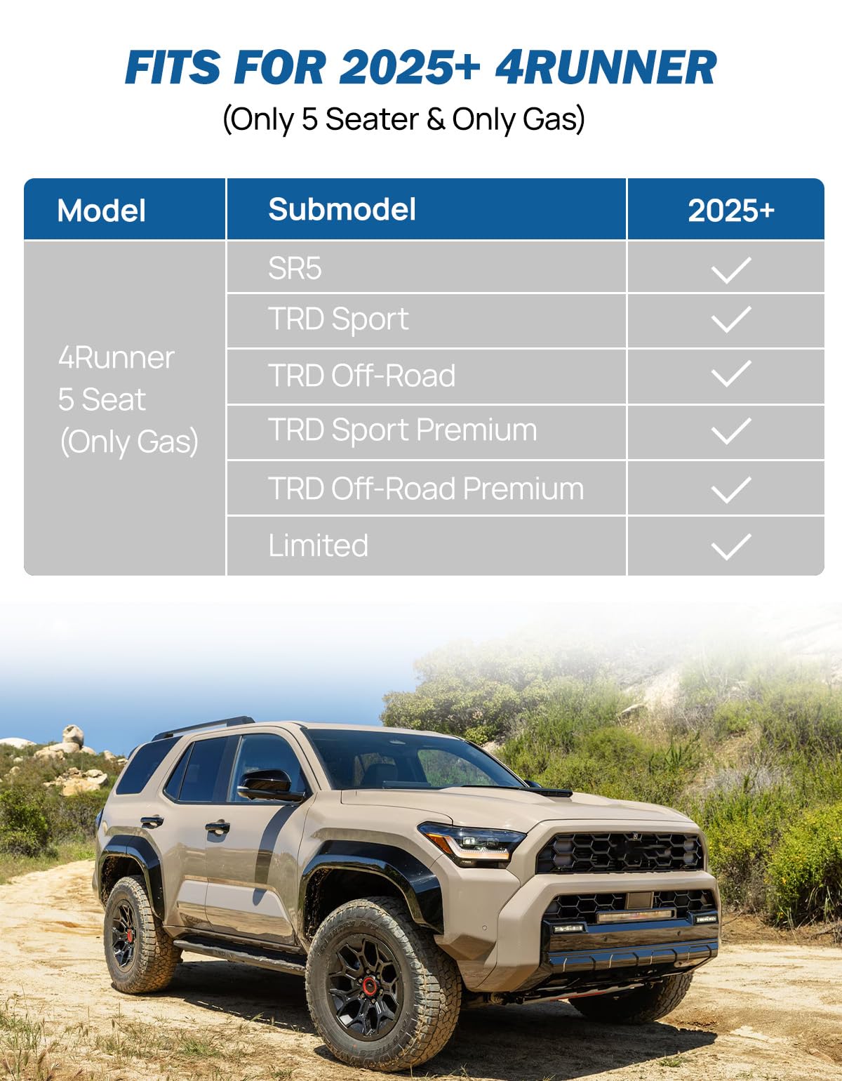 JOYTUTUS Cargo Mat Compatible with 2025 2026 4Runner 6th Gen, TPE All Weather Cargo Liner Custom Fit Trunk Mat Liner for 2025 2026 4Runner Accessories (Only 5 Seater & Only Gas)