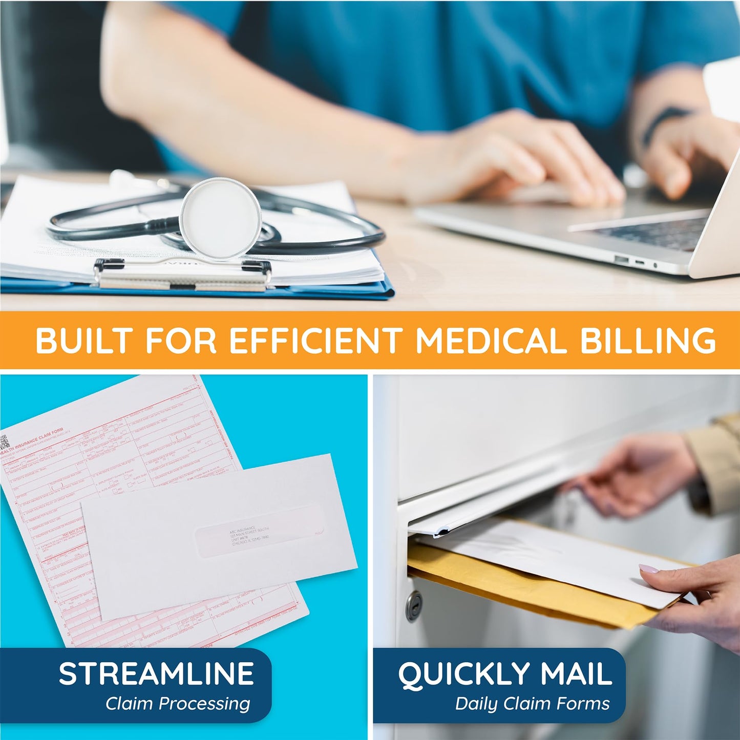 500 CMS 1500 Form Envelopes - Self Seal Design - Perfectly Fits your HCFA Medical Billing CMS-1500 Forms - 4 ½ X 9 ½ Inch (Pack of 500)