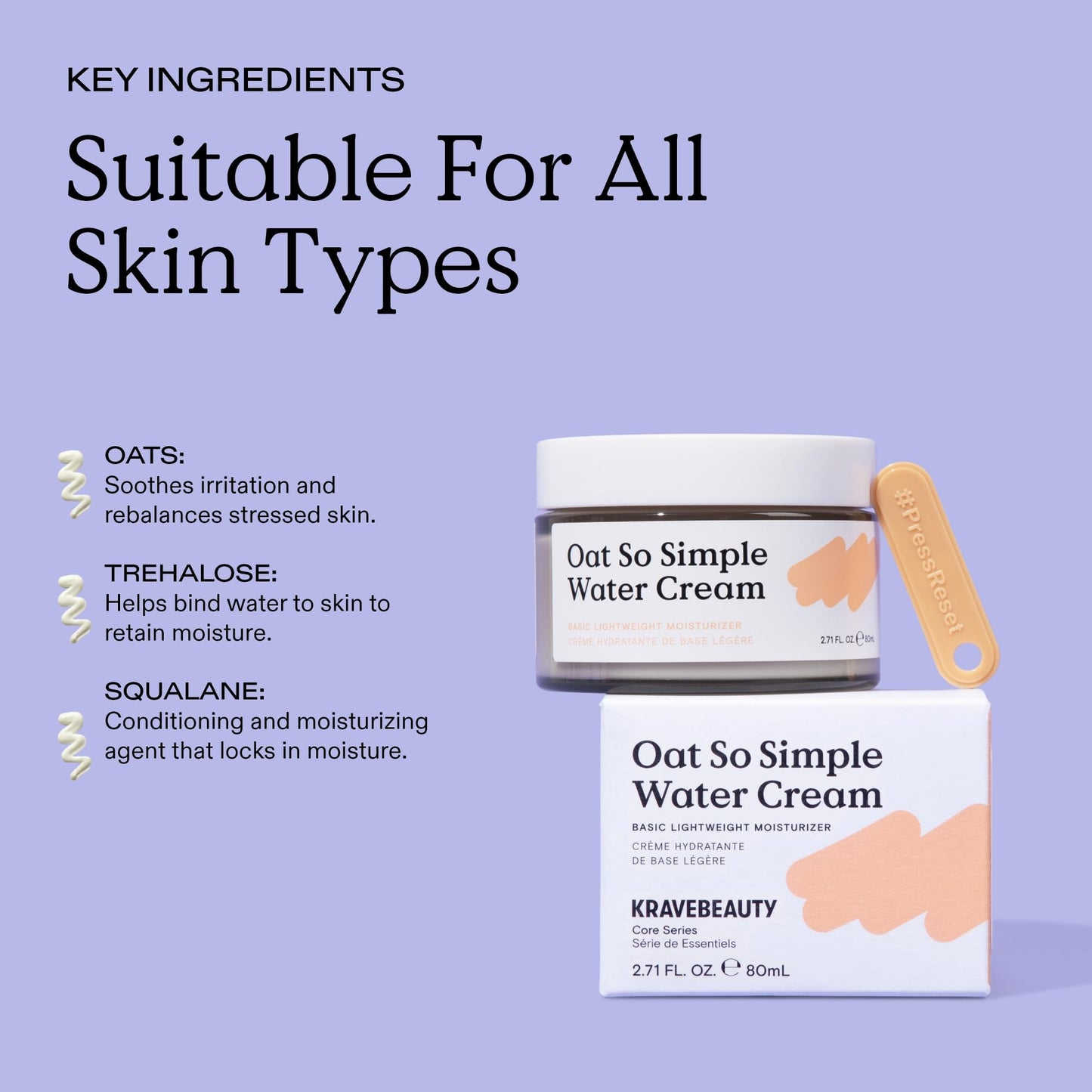 KraveBeauty Oat So Simple Water Cream, Enriched With Oat & Squalane To Soothe & Lock In Moisture, Everyday Moisturizer, For All Skin Types, Vegan & Cruelty Free, 2.7 fl oz