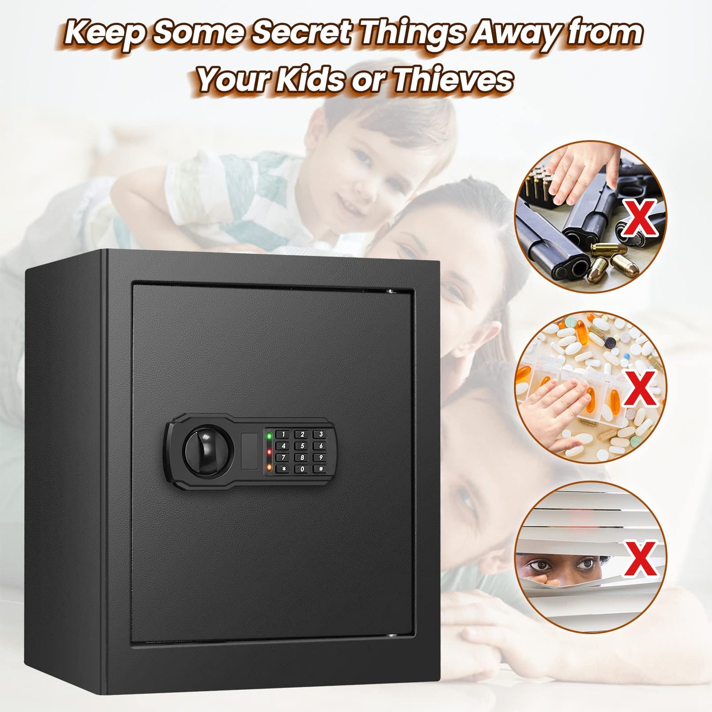 2.8 Cu Ft Large Fireproof Safe Boxes for Home Use, Large Home Safe with A4 Fireproof Document Bag & Mute Function, Combination Lock Box for Money Firearm Medicine Document