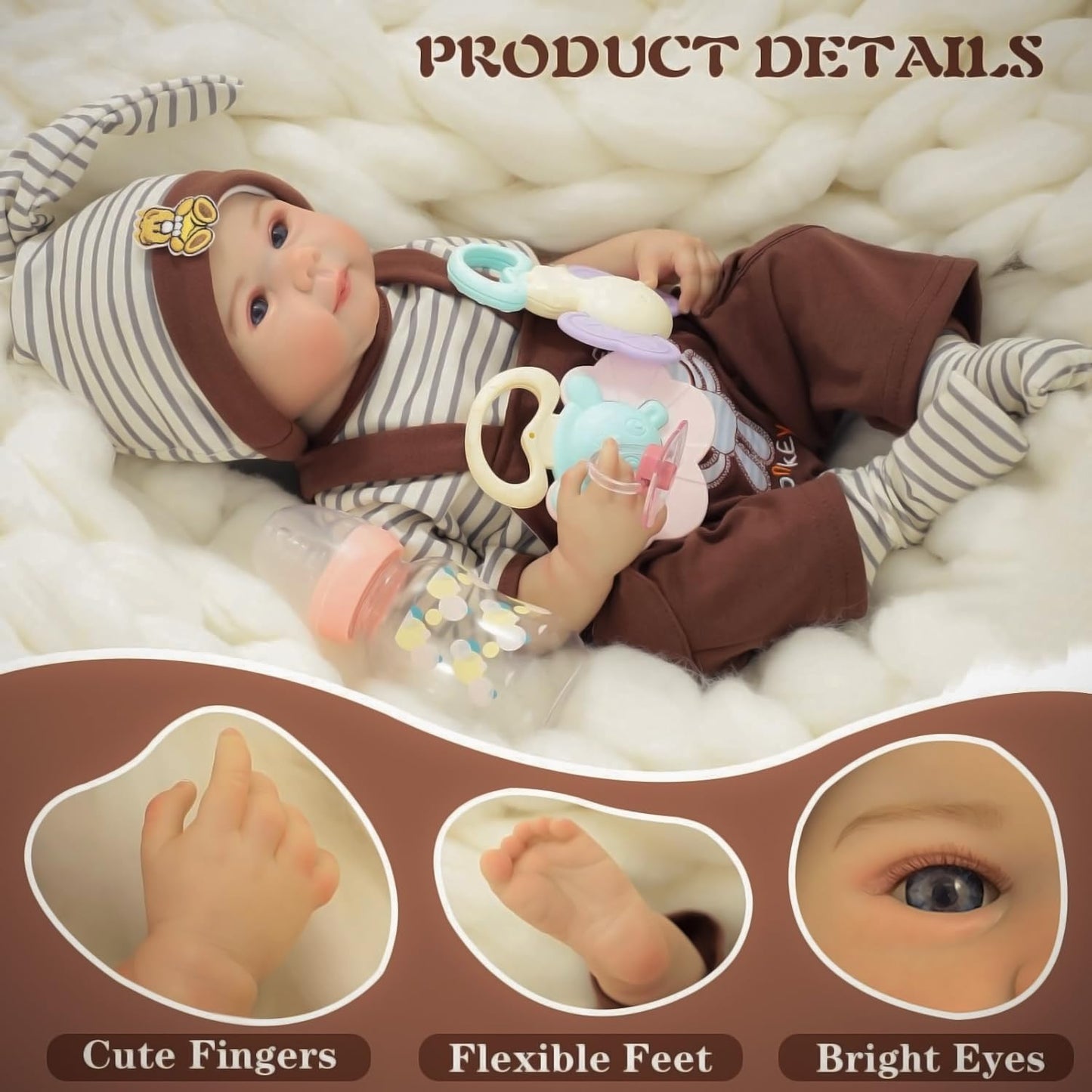 Kdudgso Realistic Reborn Baby Dolls 20" Sweet Smile Lifelike Newborn Baby Doll Full Vinyl Body Poseable Real Life Like Toddler Bebe with Birth Certificate & Feeding Kit Toys Gifts for Kids Age 3+
