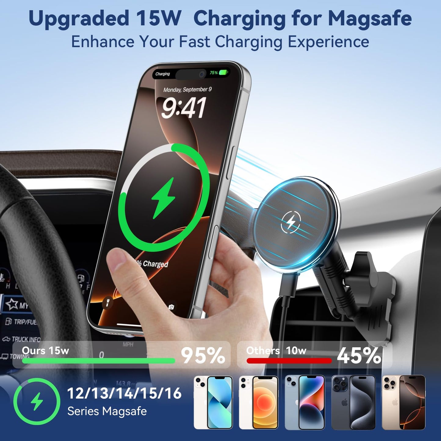 Kaishengyuan Car Vent Magnetic Charging Phone Mount Compatible with 2012 2013 2014 2015 Toyota Tacoma, Metal Cell Phone Holder 2nd Tacoma Accessories Cradles Bracket Stand for All Smartphones