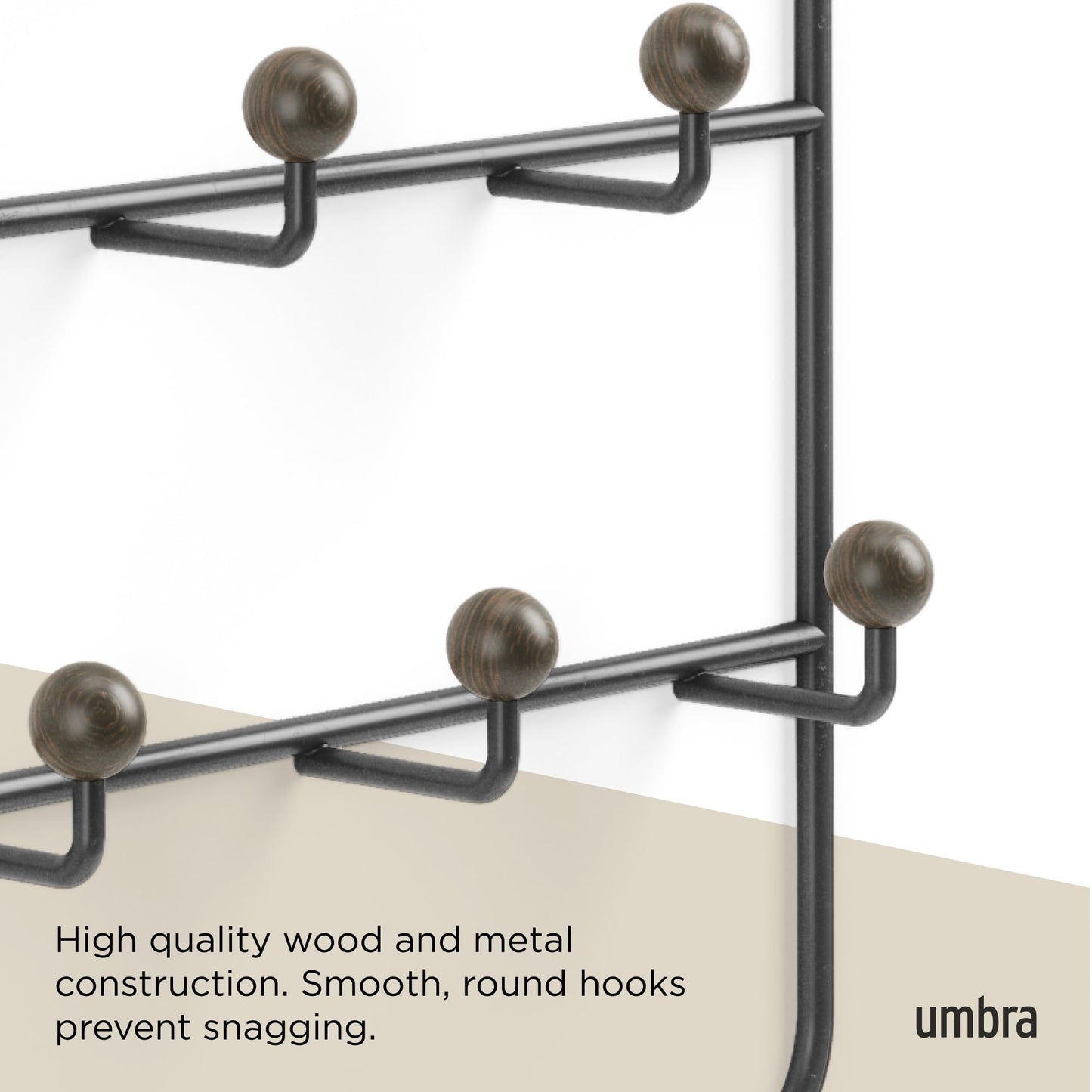Umbra Estique Over The Door Coat Rack & Multi-Use Organizer, for Coats, Bags, Hats & More, Black/Walnut