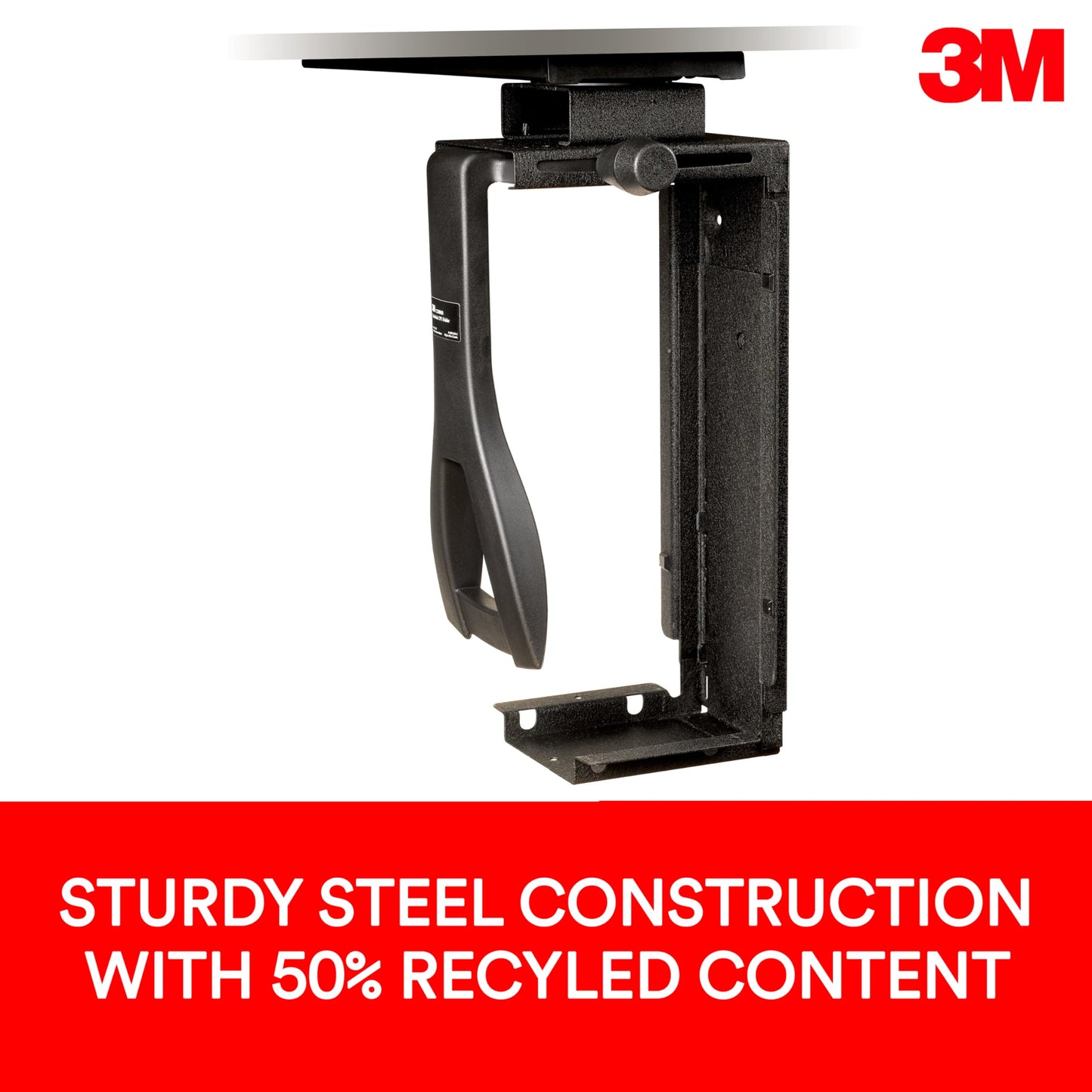 3M Under-Desk Computer Tower CPU Holder, Width Adjust from 3.5" to 9.3", Height Adjust from 12.5" to 22.5" to Fit Most CPU's up to 50 lbs, 360⁰ Swivel, Steel Construction, 17" Track, Black, (CS200MB)