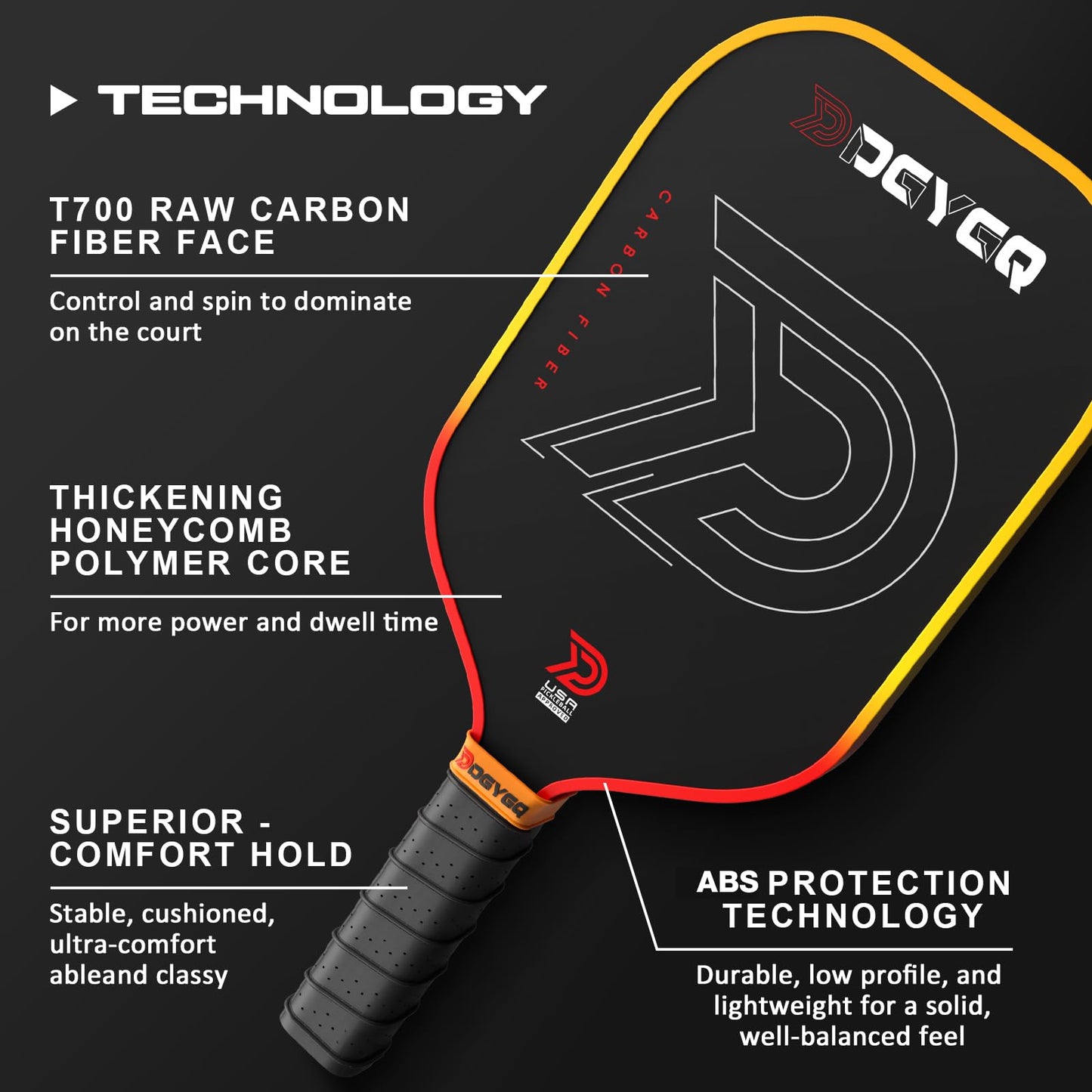 DGYGQ Pickleball Paddles - Professional Carbon Fiber Paddle with Honeycomb Core Pickleball Rackets - Lightweight Precision & Enhanced Shock Absorption for High Spin & Powerful Shots