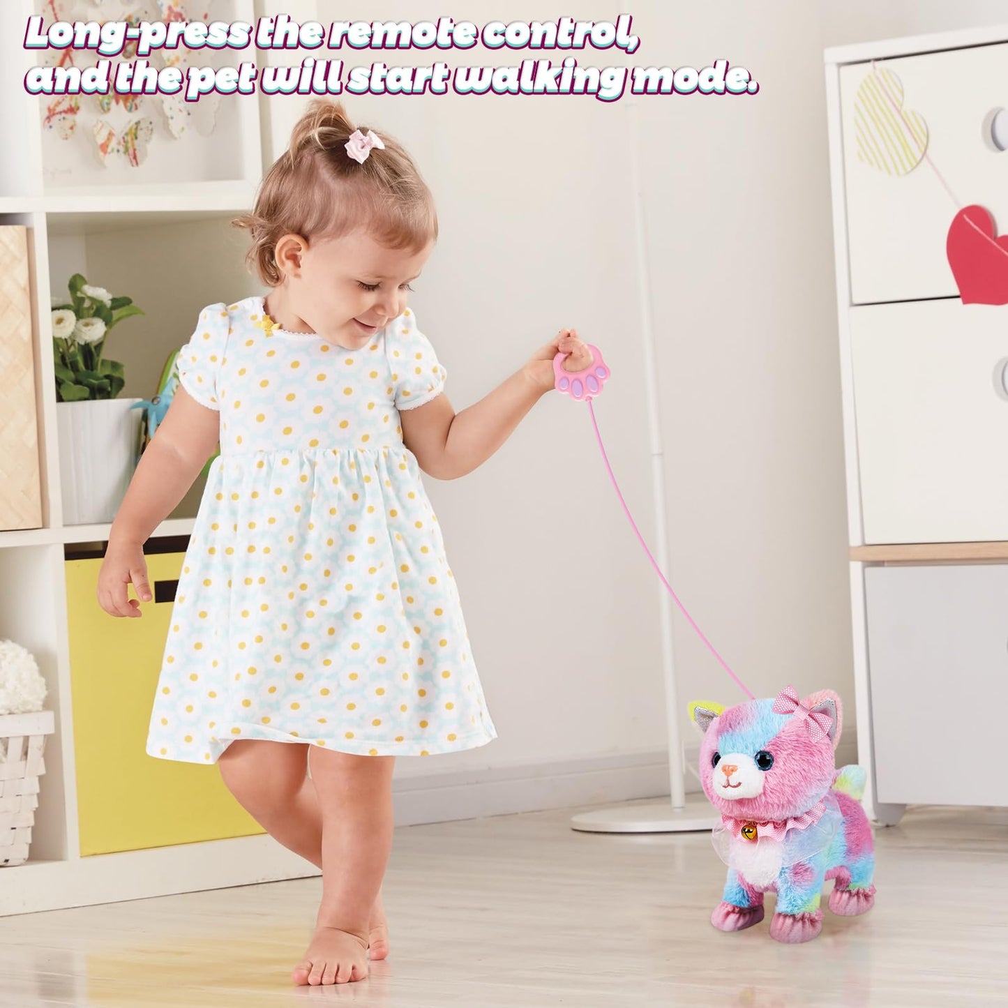 Bilinott Toy Cat for Kids, Touch and Voice Controlled Remote Control Cat with Leash, Lifelike Walking Cat Toy That Can Walk, Meow, and Wags Tail, Best Festive Gift for Boys and Girls Ages 3 4 5 6 7