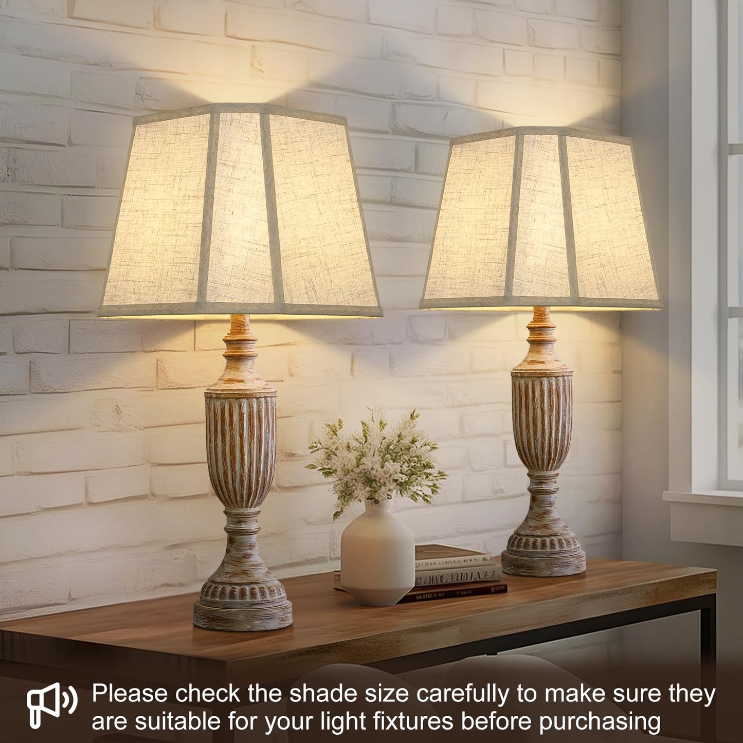 Rectangle Lamp Shades Set of 2, 10.5" x 10"x 13" Medium Cut Corner Beige Lampshades Natural Linen Hand Crafted, Include 2 Pack Lamp Harps, Suitable for E26 Base and Saddle Base, Easy Assembly Required