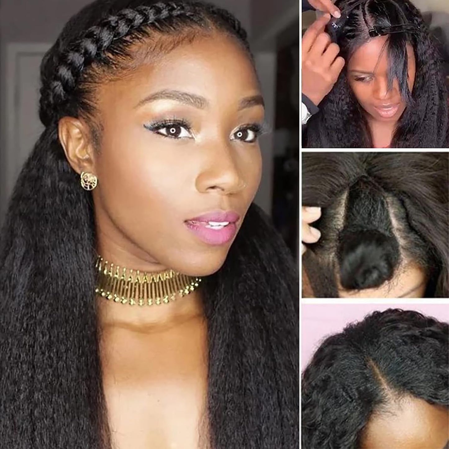 Selina U Part Wigs Human Hair Kinky Straight Wig Yaki Straight Human Hair Wig For Women Afro Kinky Straight Human Hair u Part Wig Glueless Upart Yaki Straight (U Part Kinky Straight Wig, 20inch)