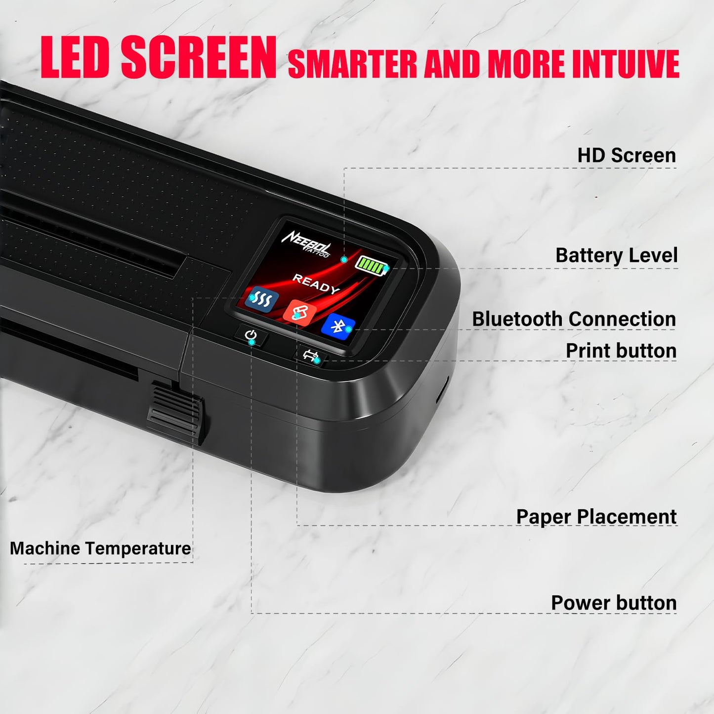 Neebol Tattoo Stencil Printer with LED Screen, Wireless Tattoo Printer Machine, 10pcs Stencil Paper, Bluetooth Portable Tattoo Machine for Artists & Beginners, Compatible with Smartphone & PC