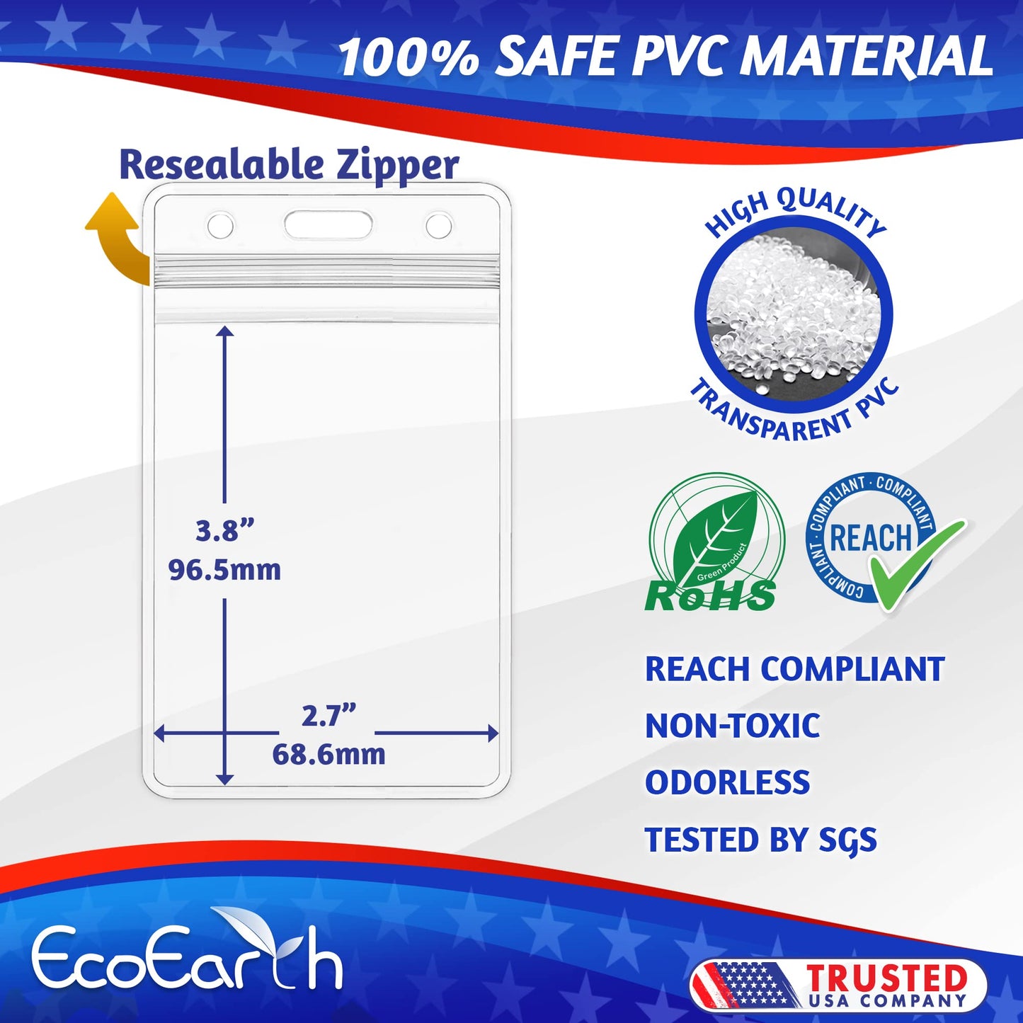 EcoEarth Vertical ID Badge Holder with Soft Edge (Sealable 2.25x3.5 inch Premium Bulk 250 Pack) ID Holder, ID Card Holder Bulk, Name Badge Holder, Name Tag, Plastic Badge Holder, Badge Protector
