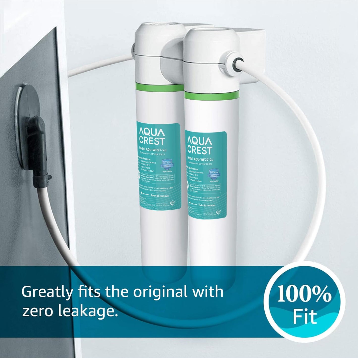 AQUA CREST FQK2J Under Sink Water Filter, Replacement for GE FQK2J, FQK1K, NSF/ANSI 42 372 Certified, 1350 Gallons Dual Flow Drinking Water Replacement Filters (4 Count)