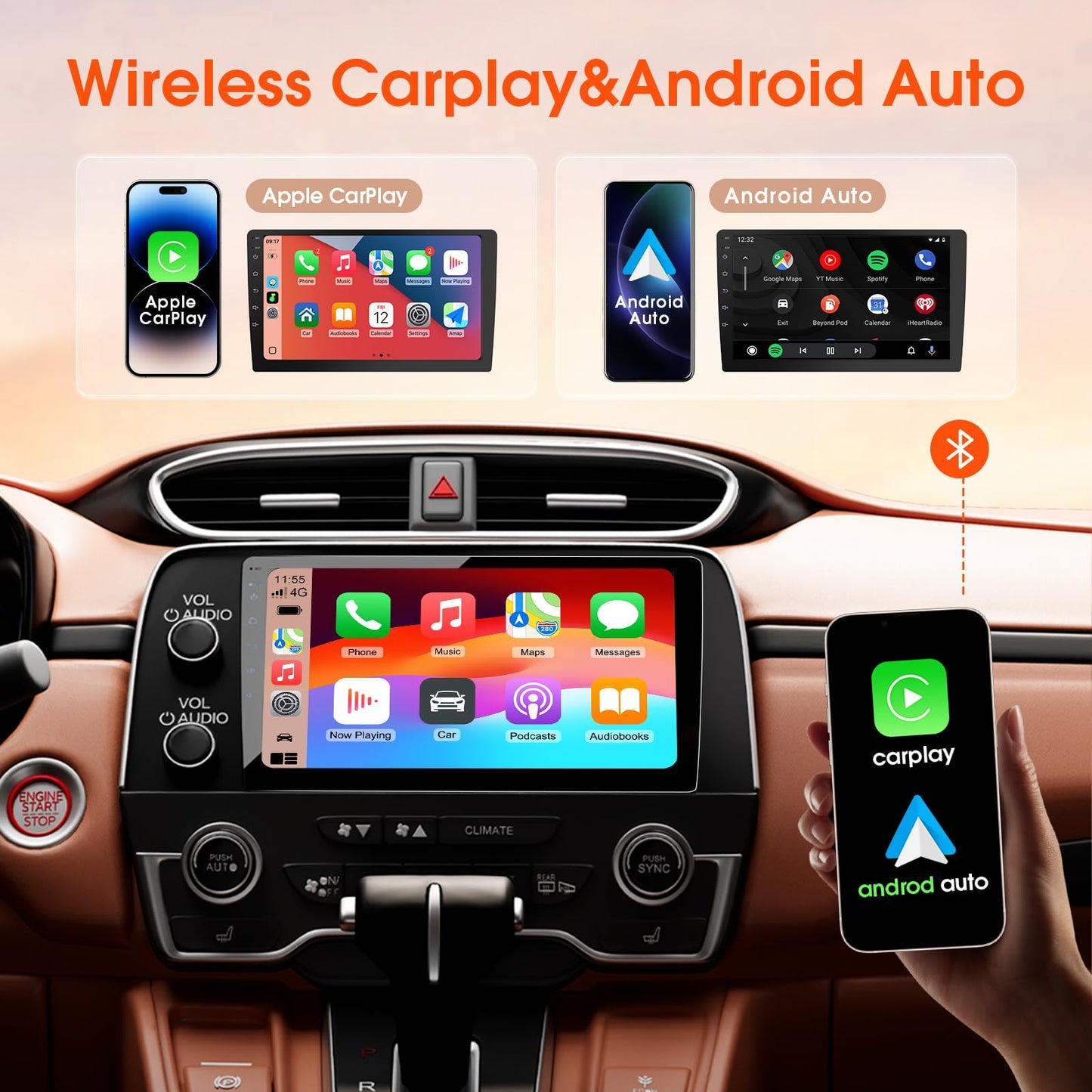 Haudio Double Din Car Stereo, 10.1" HD Touchscreen with Wireless Apple Carplay & Android Auto, Mirror Link, Bluetooth 5.4, SWC, Subwoofer, 5.1 CHN, Backup Camera, 4+64GB, FM/AM Car Radio Receiver