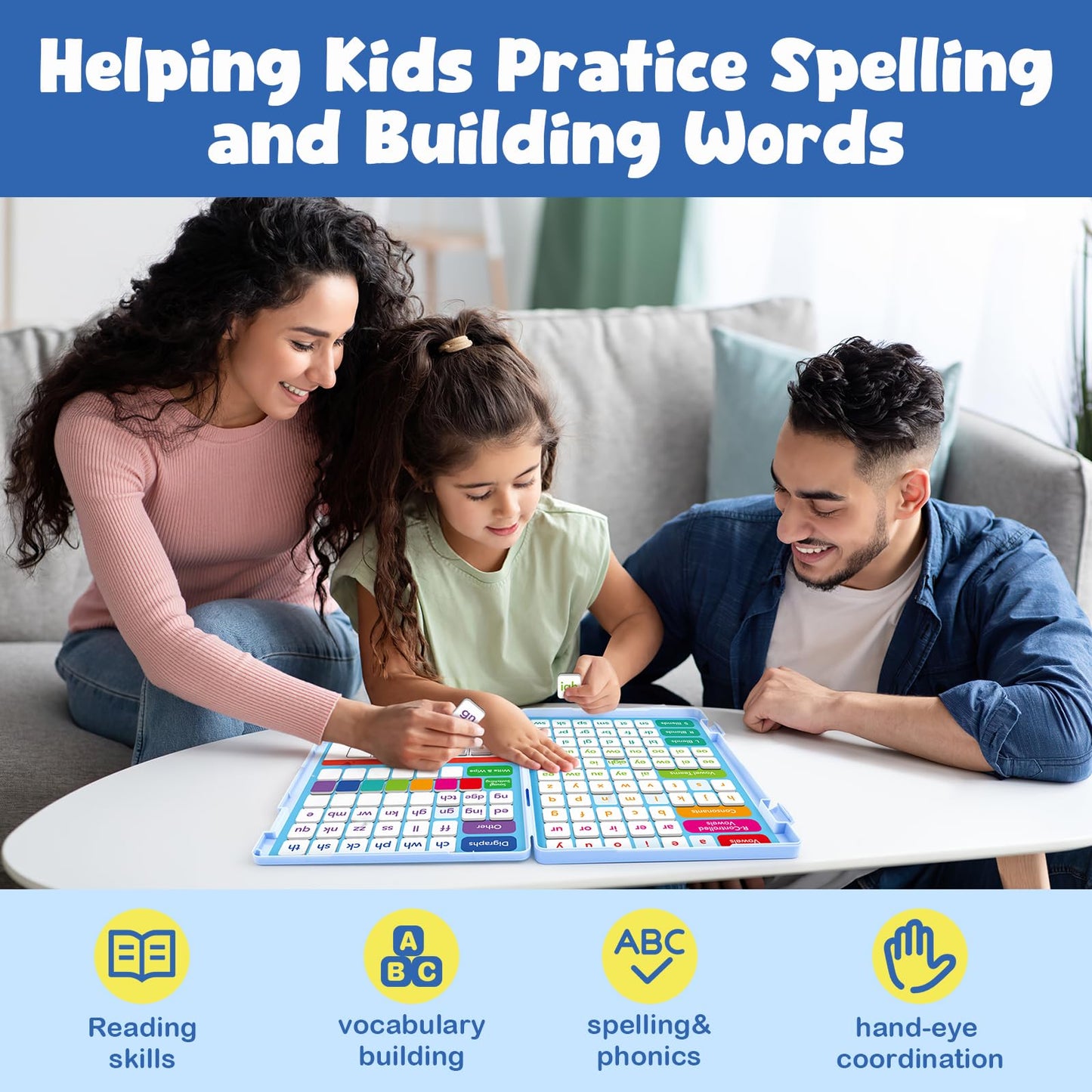 Phonics Magnetic Letter Tiles,All-in-one Magnetic Phonics Kit,Reading &Spelling Games with Dry-Erase Boards&Storage Case,Phonics Games for Preschool Pre k& Kindergarten Classroom Learning