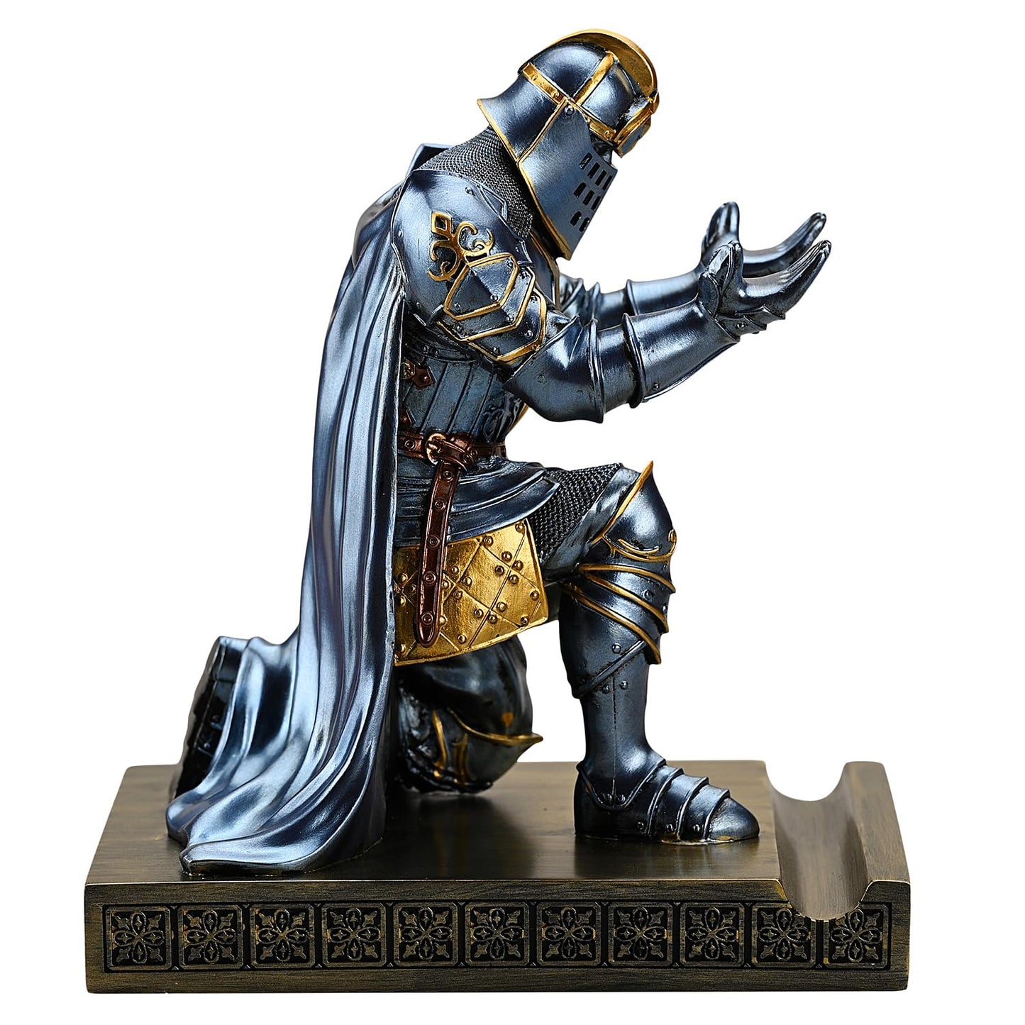 HDMbigmi King's Guard Leader Cloak Warrior Knight Pen Holder Mobile Phone Stand, Ornament Knight Statue, Pen Stand Paperweight for Office and Home (Blue)