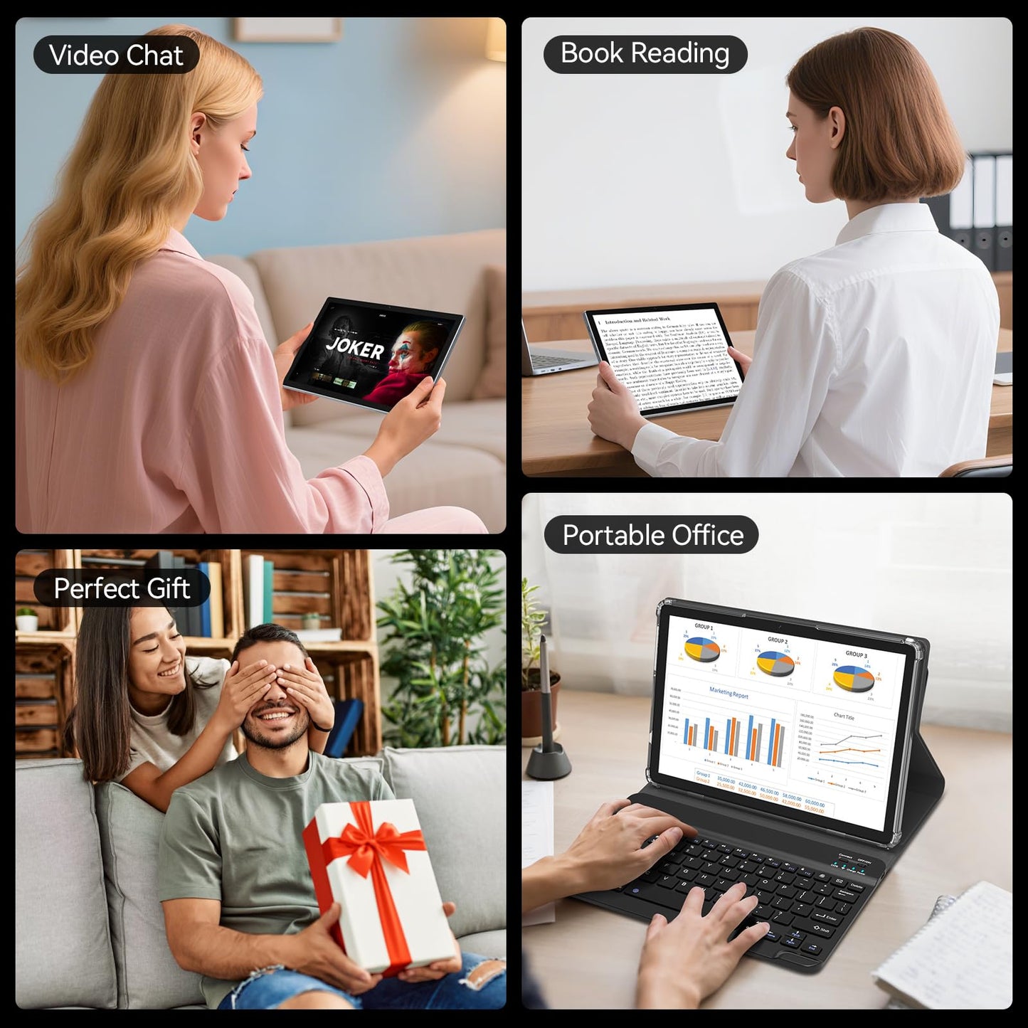 10.1 inch Android 14 Tablet 2025 Latest Update Octa-Core Processor with 64GB Storage, WiFi 6 Tableta, 13MP+5MP Dual Camera, 2 in 1 Tablet with Keyboard, Bluetooth, FHD IPS Screen, Mouse, Case, Stylus