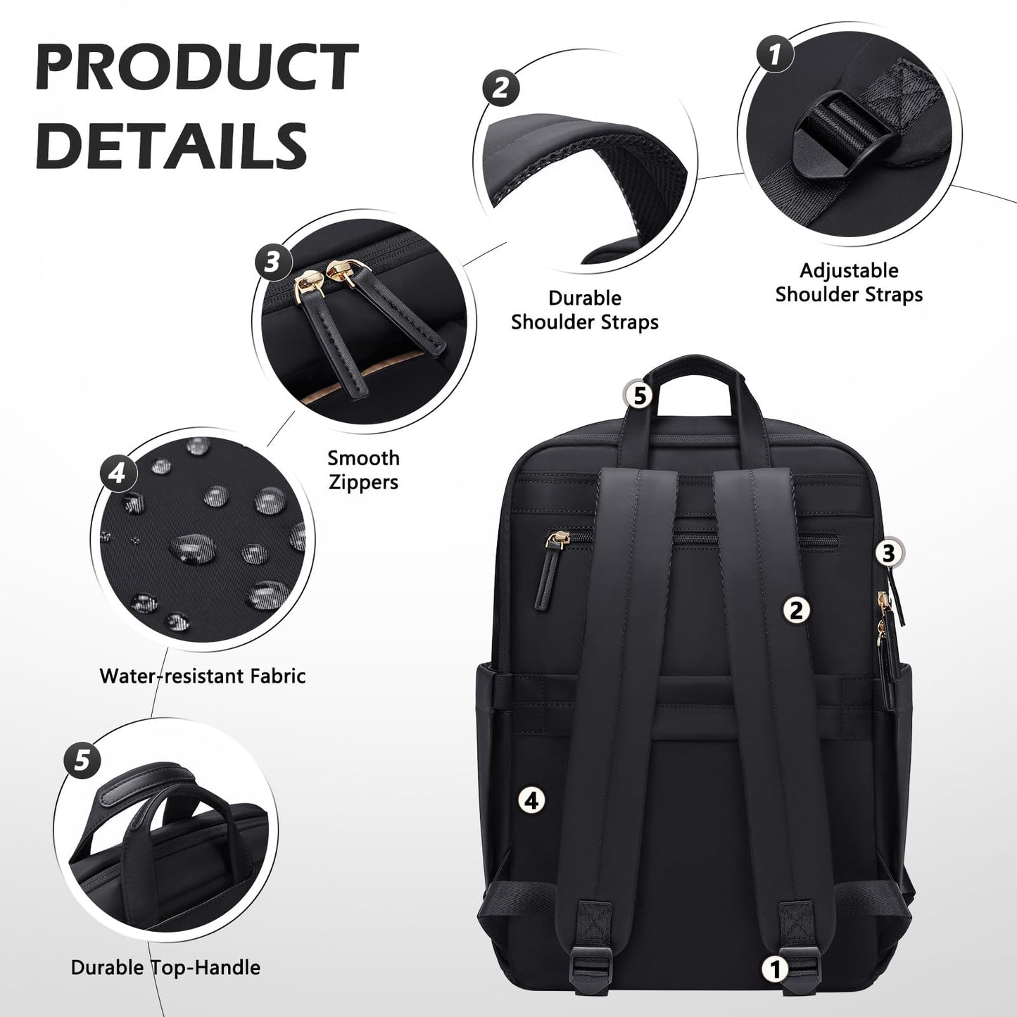 GOLF QUALITY Slim Laptop Backpack for Women, Lightweight Business Backpack for Women Computer Bag Purse for Commuting, Fit 16 Inch, Black