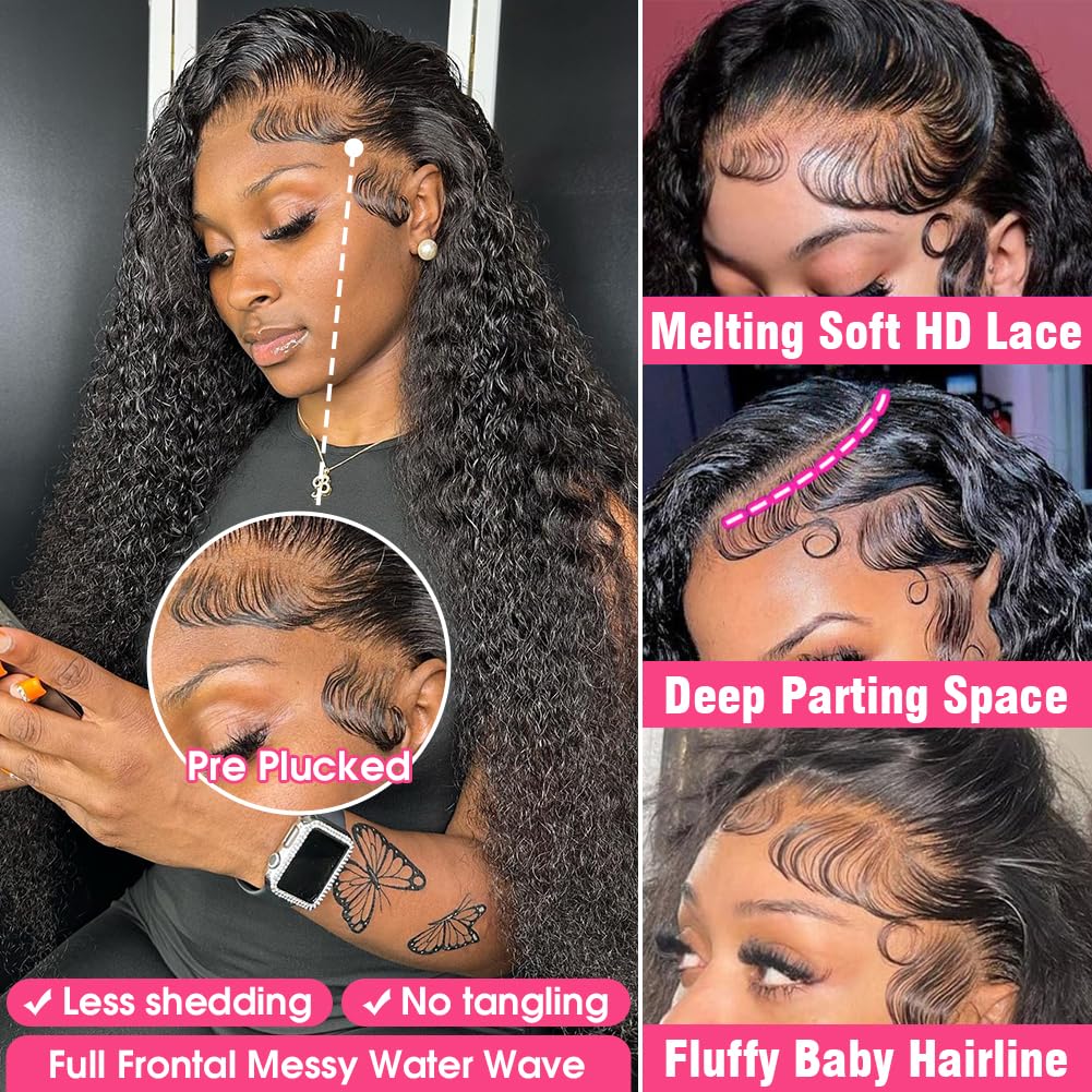 Newshion 13x6 Water Wave Lace Front Wigs Human Hair Pre Plucked Bleached Knots 180 Density Wet And Wavy Glueless Wigs Human Hair 18 Inch Hd Lace Frontal wig with baby hair