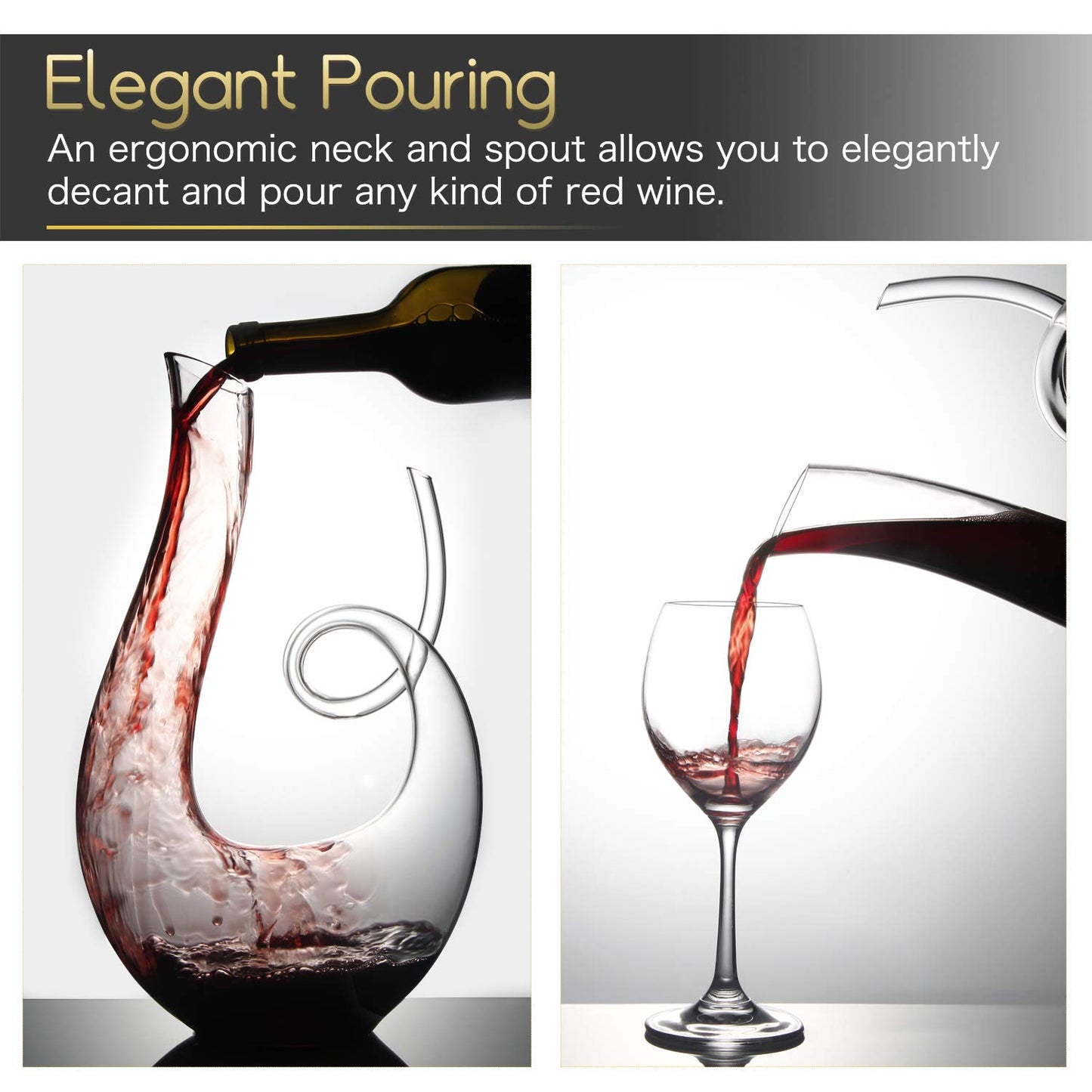 Wine Decanters, 1.2L Swan Decanters for Wine, Lead-free Wine Carafes, Clear