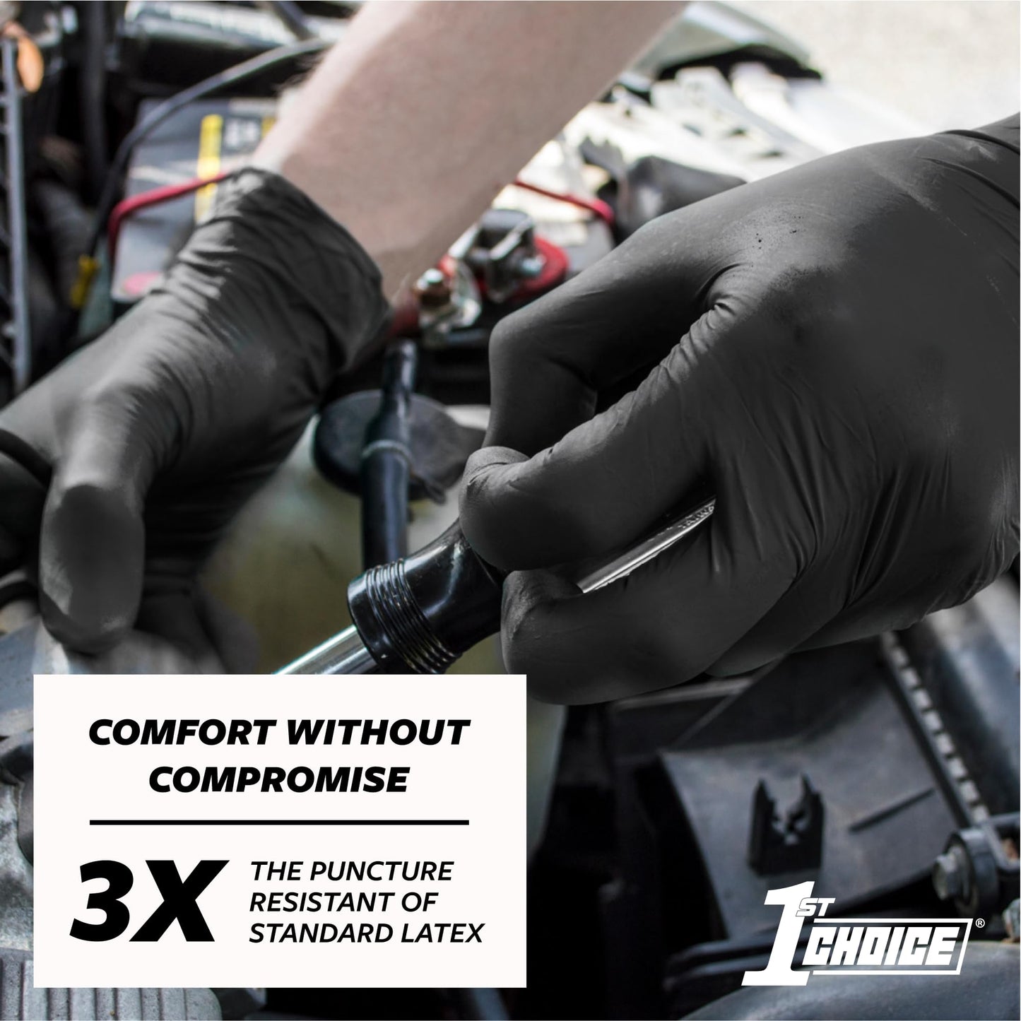 1st Choice Black Nitrile Disposable Cleaning Gloves, Large, 6 Mil, Latex-Free, Textured, Case of 1000