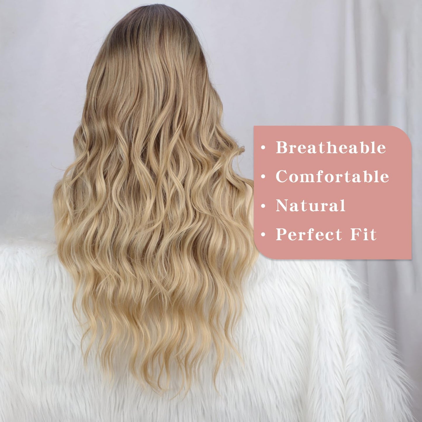 AISI QUEENS Long Blonde Wigs for Women, Ombre Blonde Curly Wavy Wigs, Synthetic Heat Resistant Fiber Wigs Hair Replacement Wigs for Daily Party Use 24 Inch