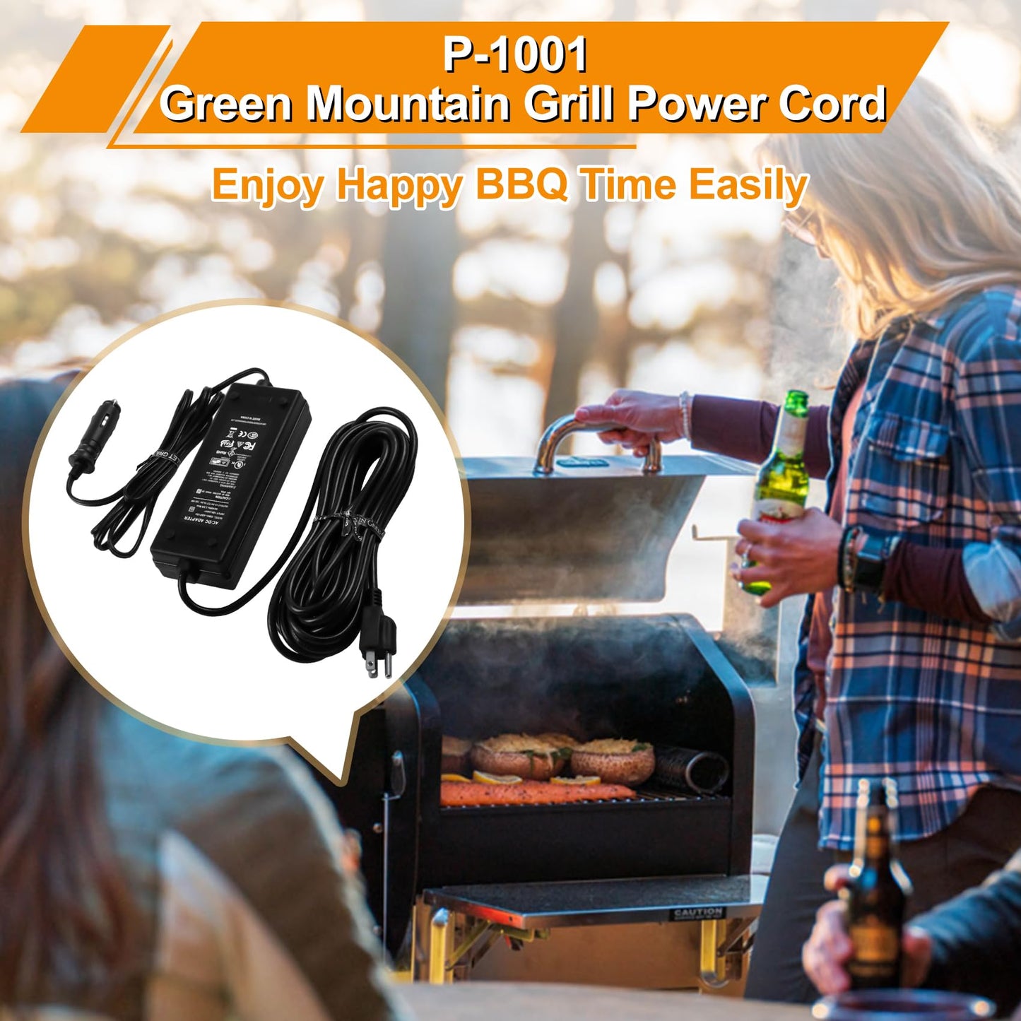12V Power Supply Converter Adapter Plug for GMG Green Mountain Grill Jim Bowie, Daniel Boone, Davy Crockett Prime/Prime Plus Grill, P-1001 P-1266 Power Cord Replacement Part for Ledge Peak Trek