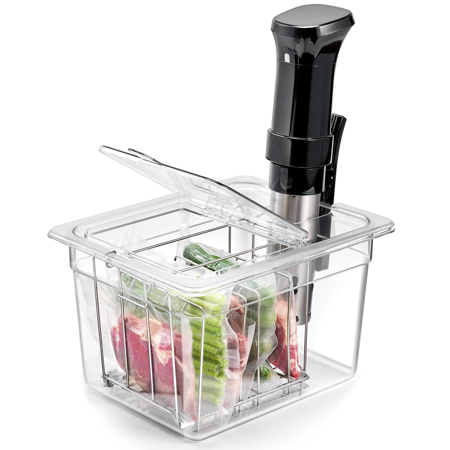 HOMENOTE Sous Vide Container 12 Quart with Universal Collapsible Hinged Lid,Complete Sous Vide Accessories Kit BPA Free,Compatible with Anova and Most Sous Vide Cookers(With Rack and Sleeve)