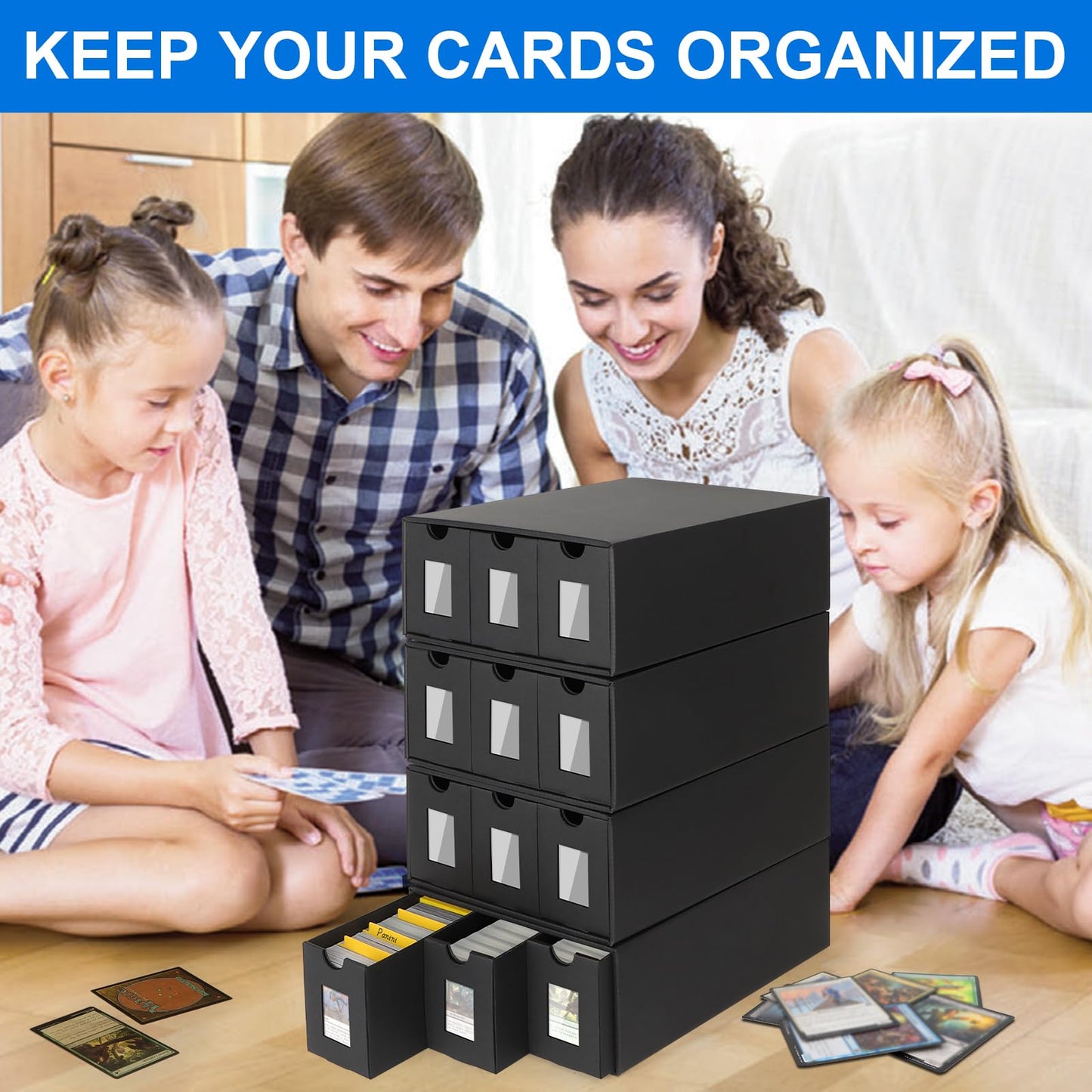 12000+ Trading Card Storage Box for Commander Display, Card Deck Box Cardboard with 48 Dividers, Labels & Tapes, Trading Card Collection Box Fit for TCG, PTCG, MTG and Sport Cards