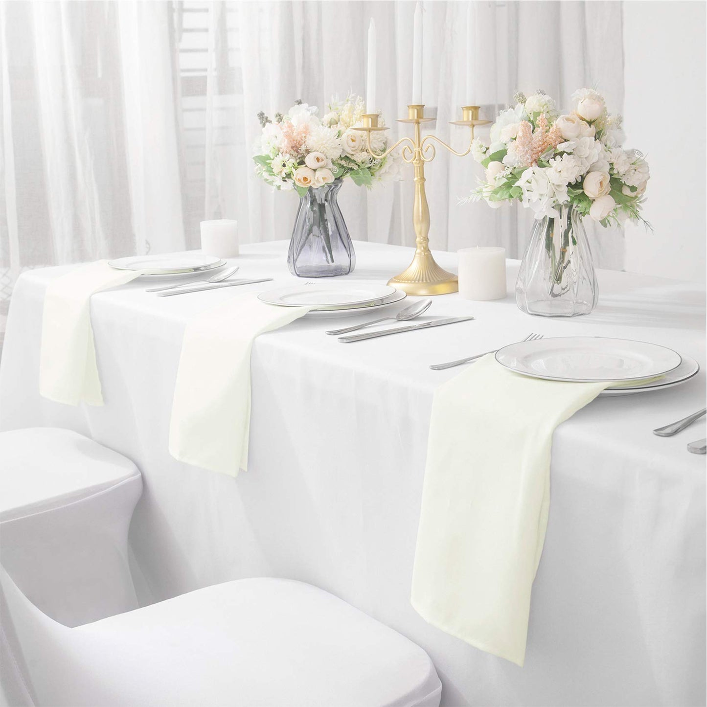 50pcs Polyester Cloth Napkins - 20 x 20 inch Ivory Dinner Washable Napkins with Hemmed Edges for Restaurant/Wedding/Hotel(50,Ivory)