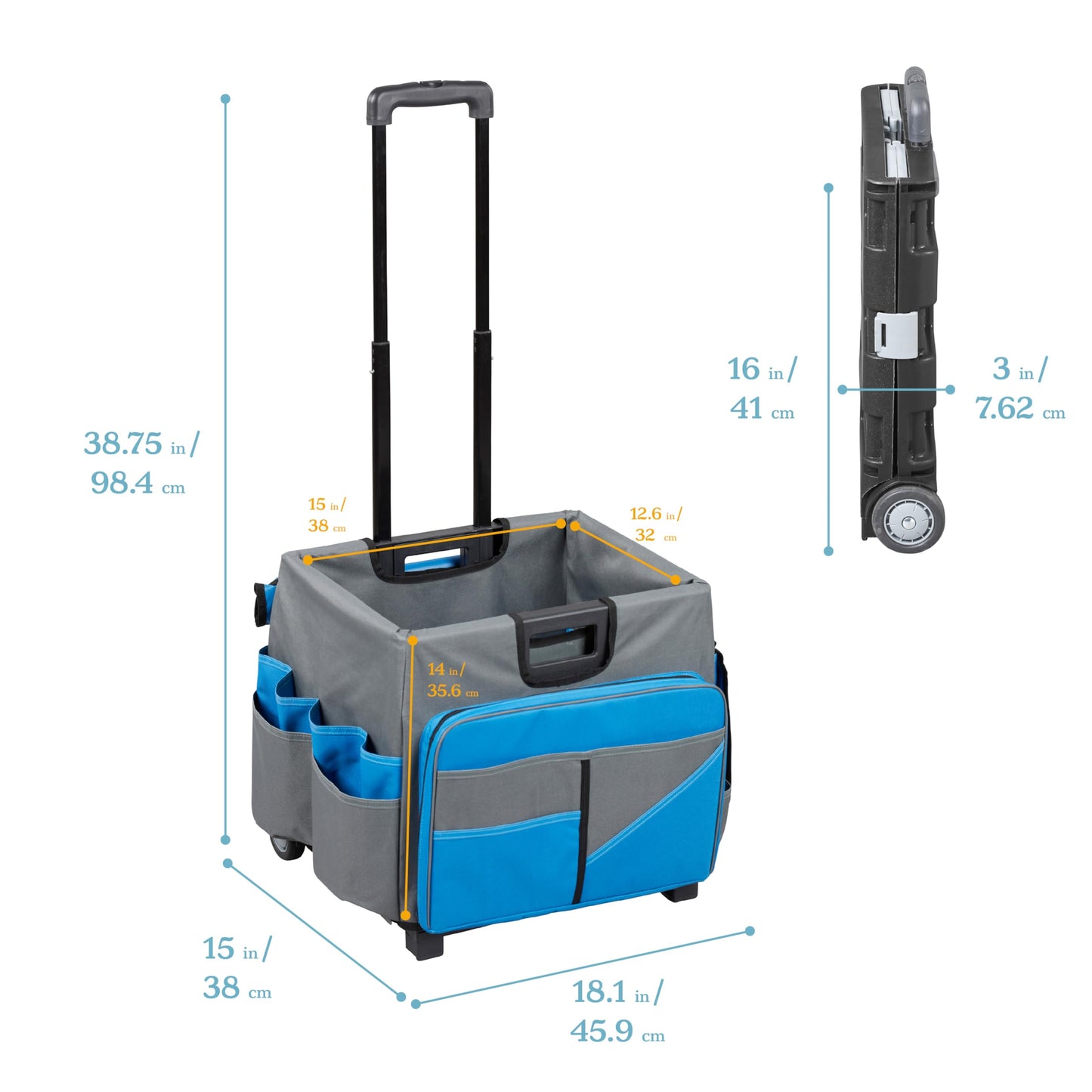 ECR4Kids Universal Rolling Cart with Canvas Organizer Bag, Mobile Storage, Blue/Grey