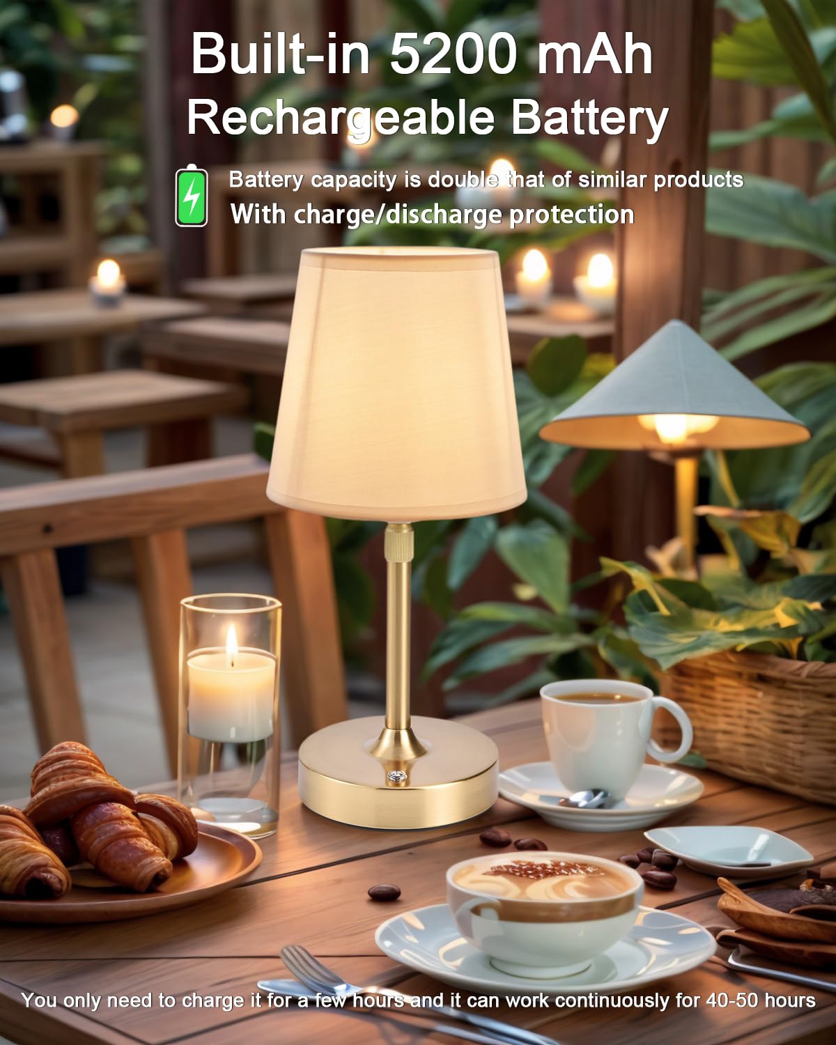 Cordless Table Lamps Rechargeable Wireless Touch Lamp for Living Room 5200mAh Battery Operated Lamp Small Gold LED Lamps for Kitchen Counter Home Bathroom Nightstand Shower Gifts for Dad Mom