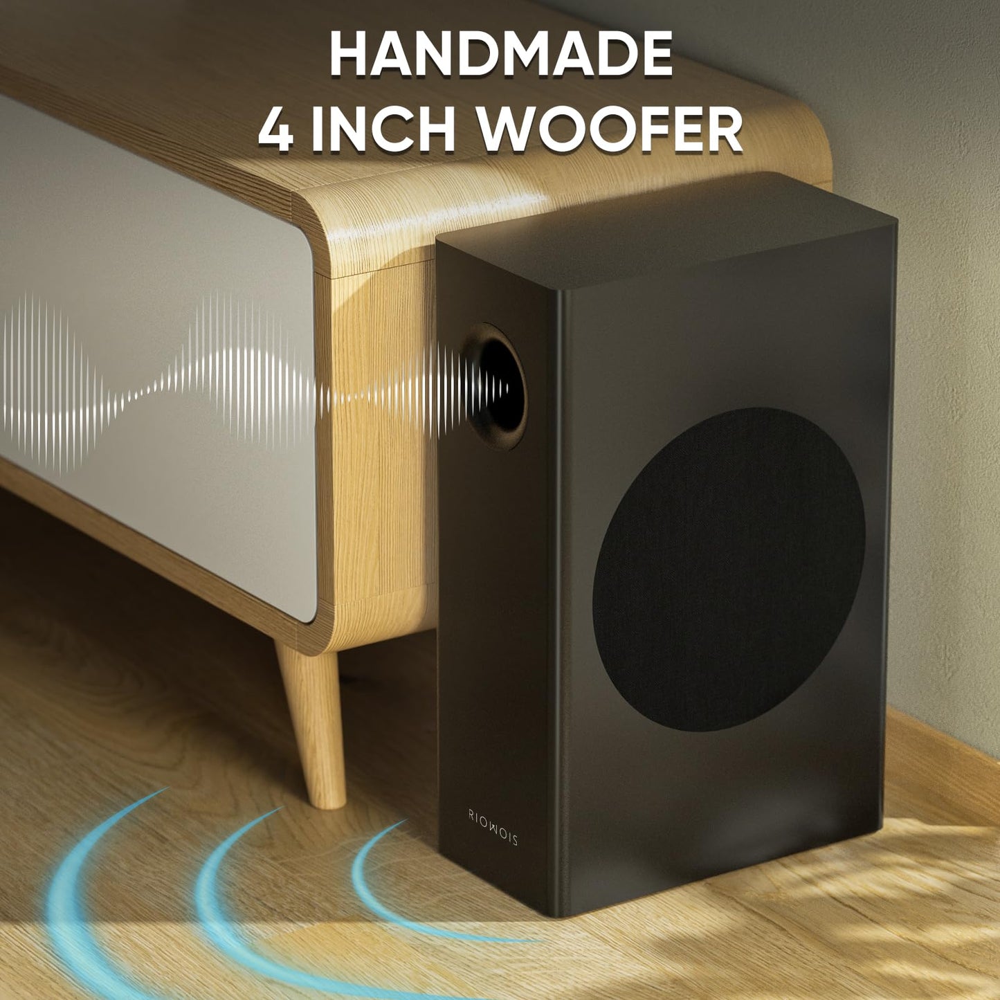 RIOWOIS Sound Bars for Smart TV with Subwoofer, 2.1 Deep Bass Small Soundbar Home Theater Surround System Speaker with 4 Inch Subwoofer, Bluetooth/Optical/AUX Connection, Compact Soundbar for TV