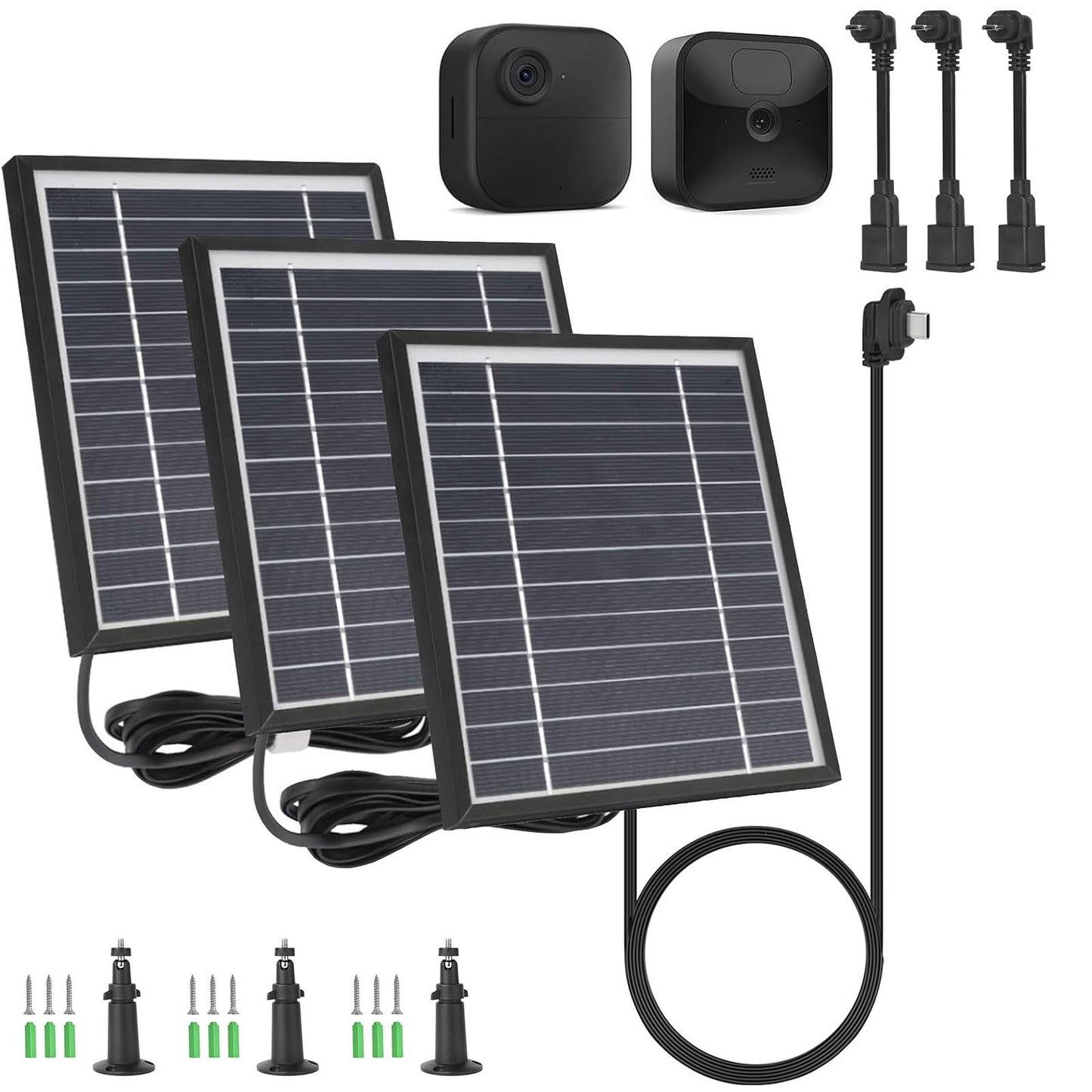 iTODOS 3 Pack Solar Panel Compatible with Blink Outdoor 4 (4th Gen)/Blink Outdoor (3rd Gen) XT3 and Blink XT/XT2 Camera,11.8Ft Outdoor Power Cable and Adjustable Mount,Aluminum Alloy Sturdy(Black)
