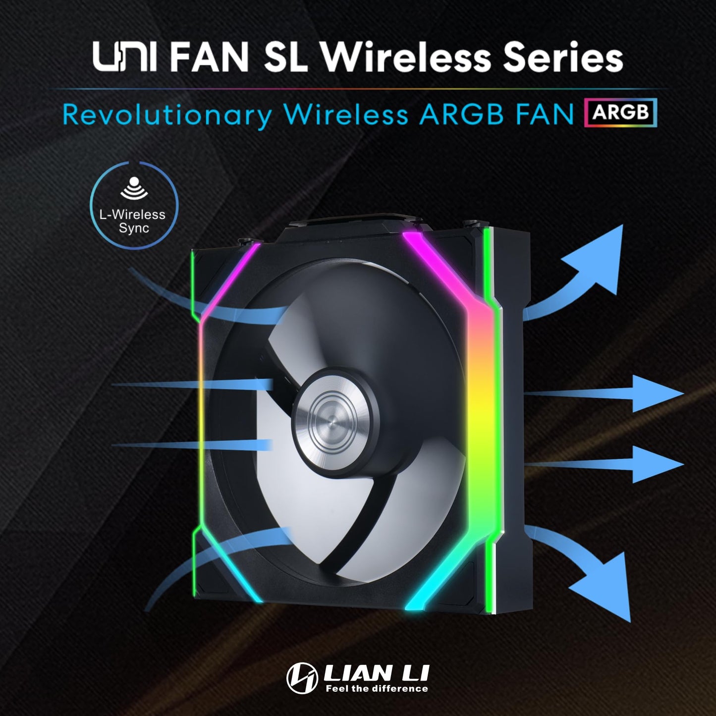 Lian Li UNI Fan SL - Wireless 120 - Triple Pack - ARGB PC Case Fan - 2.4 GHz Wireless Signal for RGB & Fans Control - Customizable Lighting Effects - Controller Included & Required - Black (12SL1W3B)