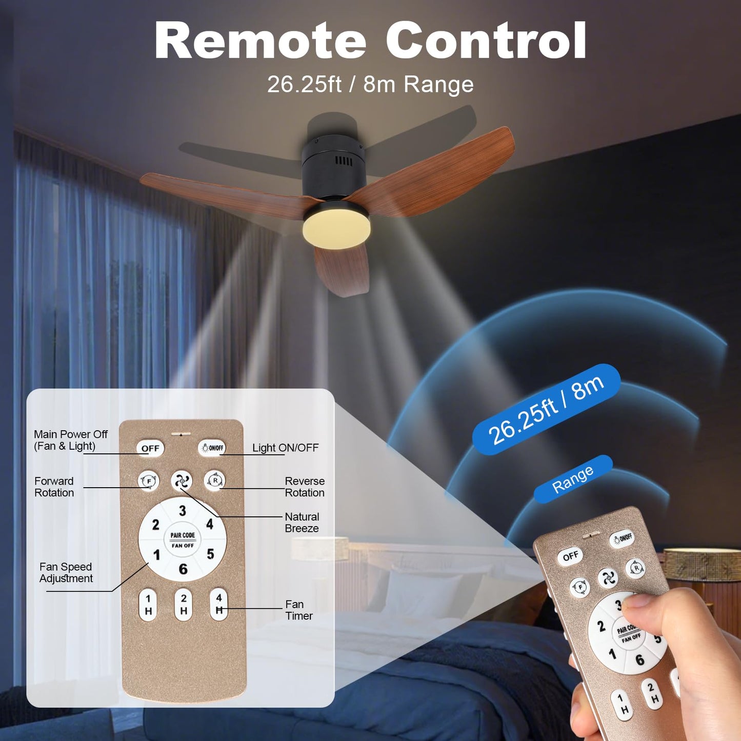 Xcity Ceiling Fan with Lights and Remote, Low Profile Ceiling Fan with 3 Color Lighting Modes, Quiet Flush Mount Ceiling Fan for Bedroom, Living Room, and Home Indoor Use