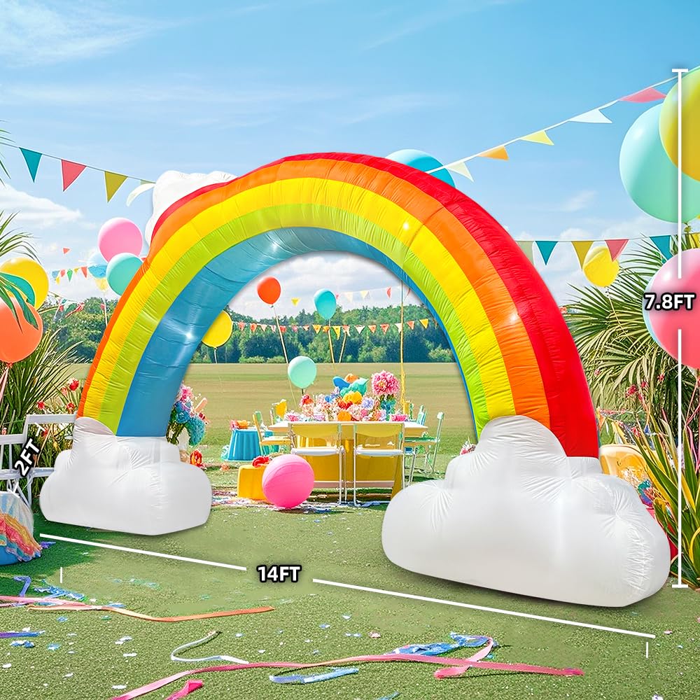 14FT Inflatable Rainbow Arch with Cloud, Inflatable Music Archway Blow up Yard Decorations with Led Lights for Outdoor Event Birthday Holiday Party Garden Lawn Decoration