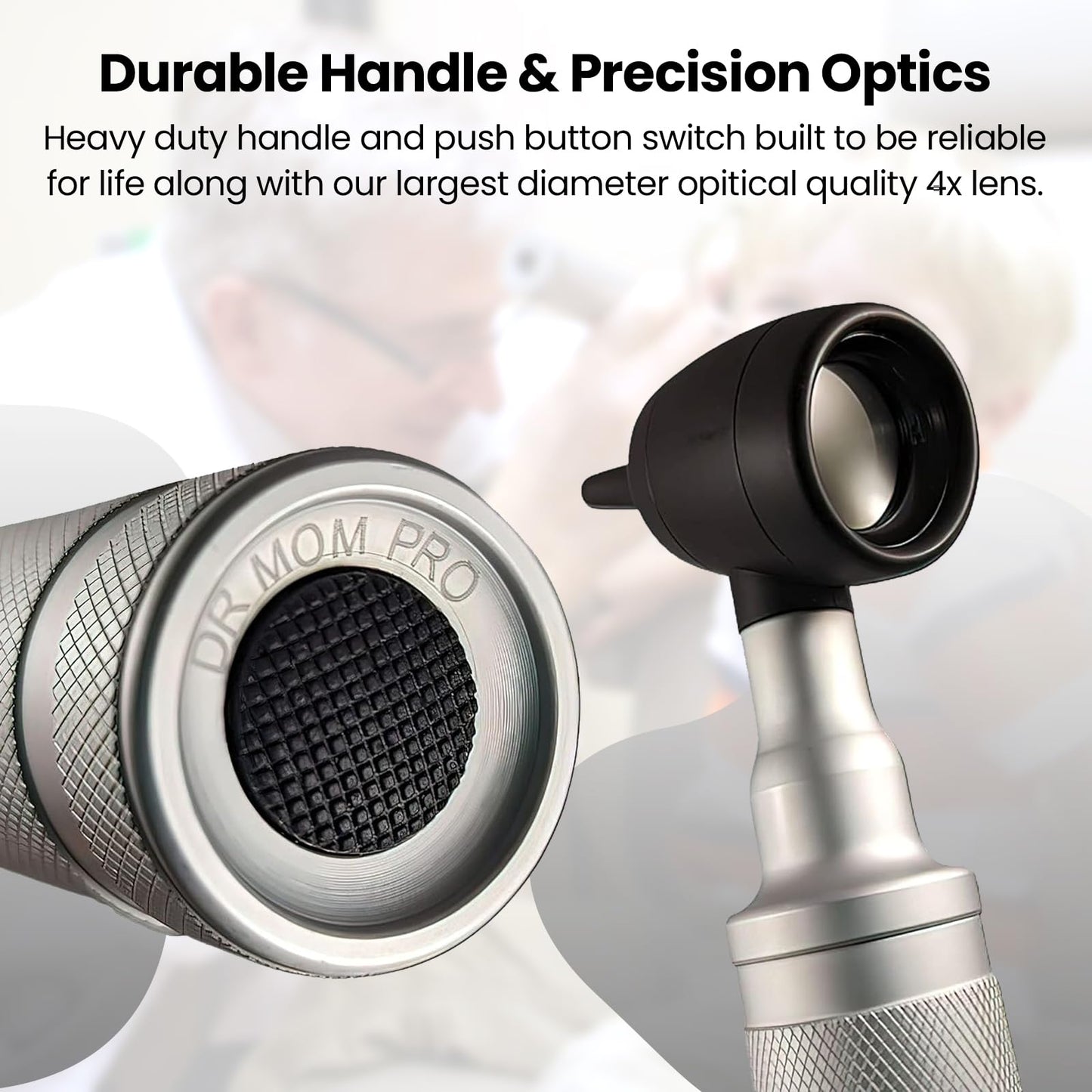 5th Gen Dr Mom Professional Otoscope - Full-Size with Our Largest Lens, Complete with Batteries and Hard Travel Case