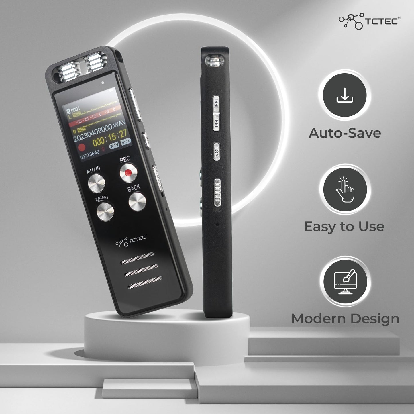 96GB TCTEC Digital Voice Recorder with 7000 Hours Recording Capacity, Audio Noise Reduction, Sound Tape Recorder with Playback, Clip-on Mic Dictaphone for Meeting, Lecture
