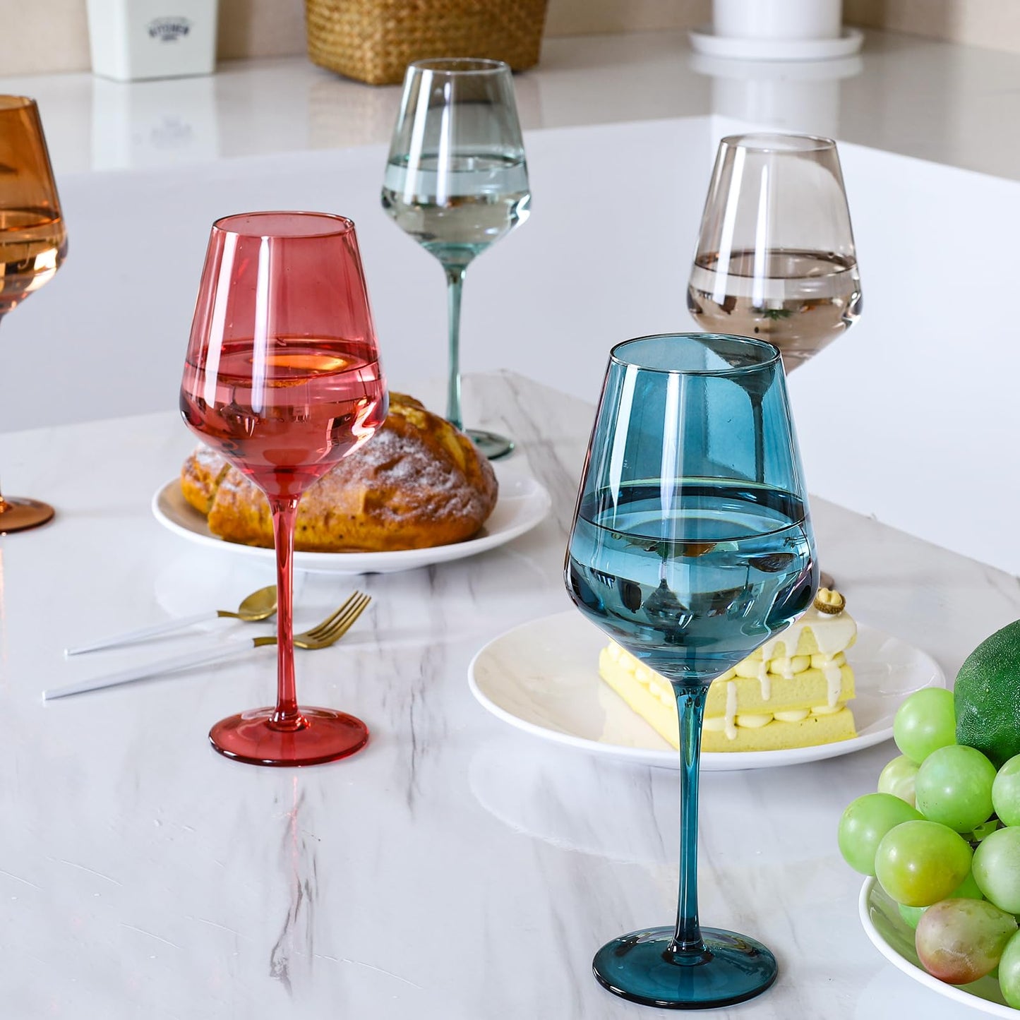 AIRXINLAY Colored Wine Glasses Set of 6-18.6oz, Colorful Wine Glasses by hand Blown Crystal,with Tall Long Stems for Party Home Bar Christmas Wedding gift set for wine lovers