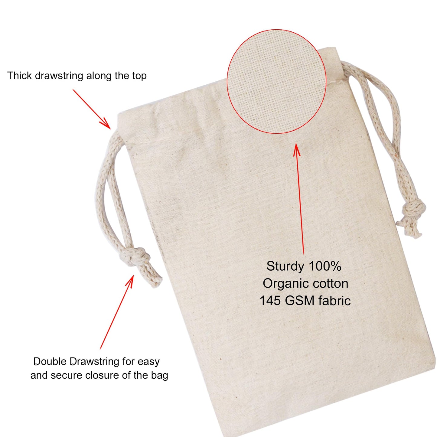 BigLotBags 100Pcs 10 x 12 Inches Premium Cotton Muslin Double Drawstring Bags, Reusable Bag Natural Cotton Bags with Drawstring Produce Bags Bulk Gift Bag Jewelry Pouch for Party Wedding Home Storage